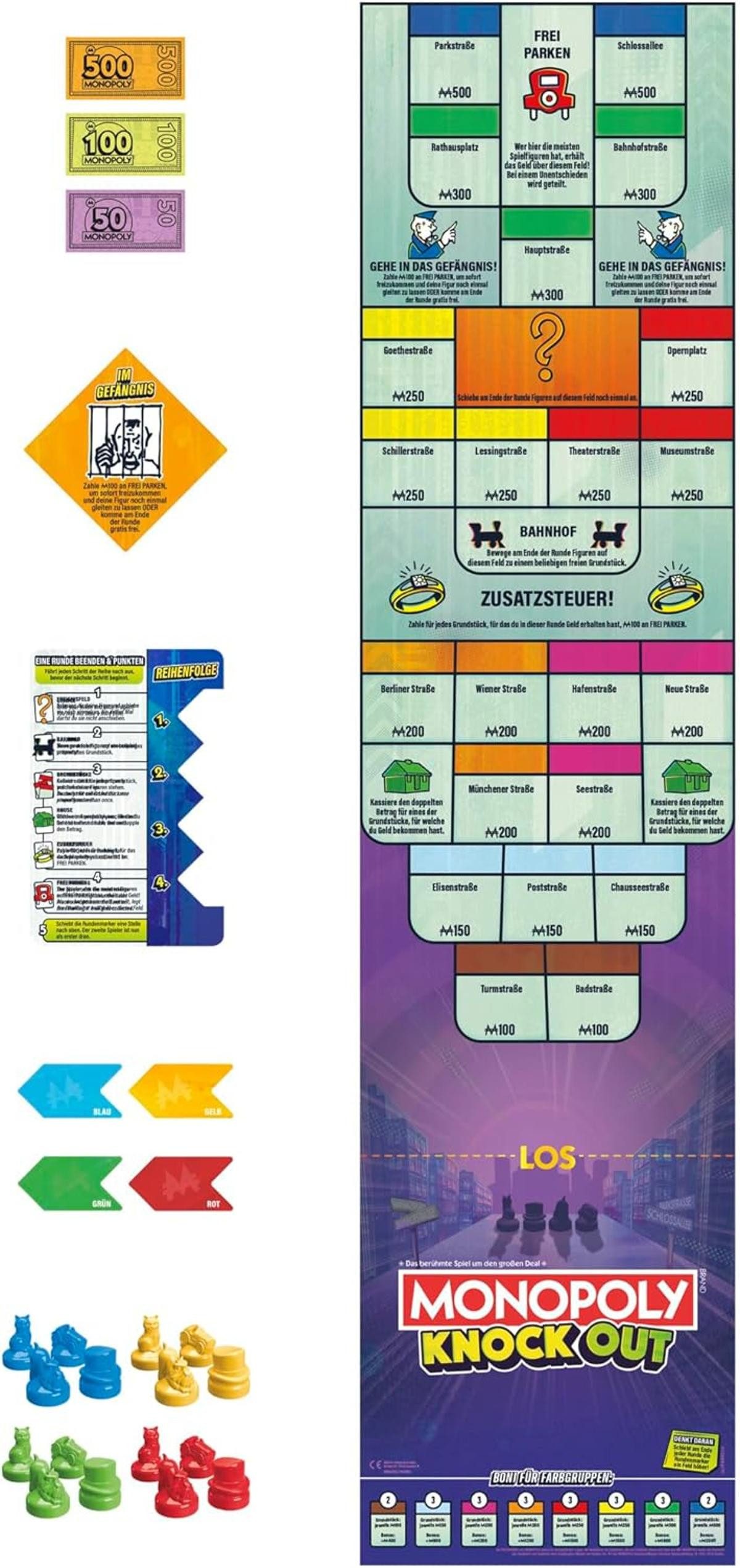 Hasbro Spiel Monopoly Knockout extra Harte Version bis zu 8 Spieler für Familien 8+, Monopoly Knockout