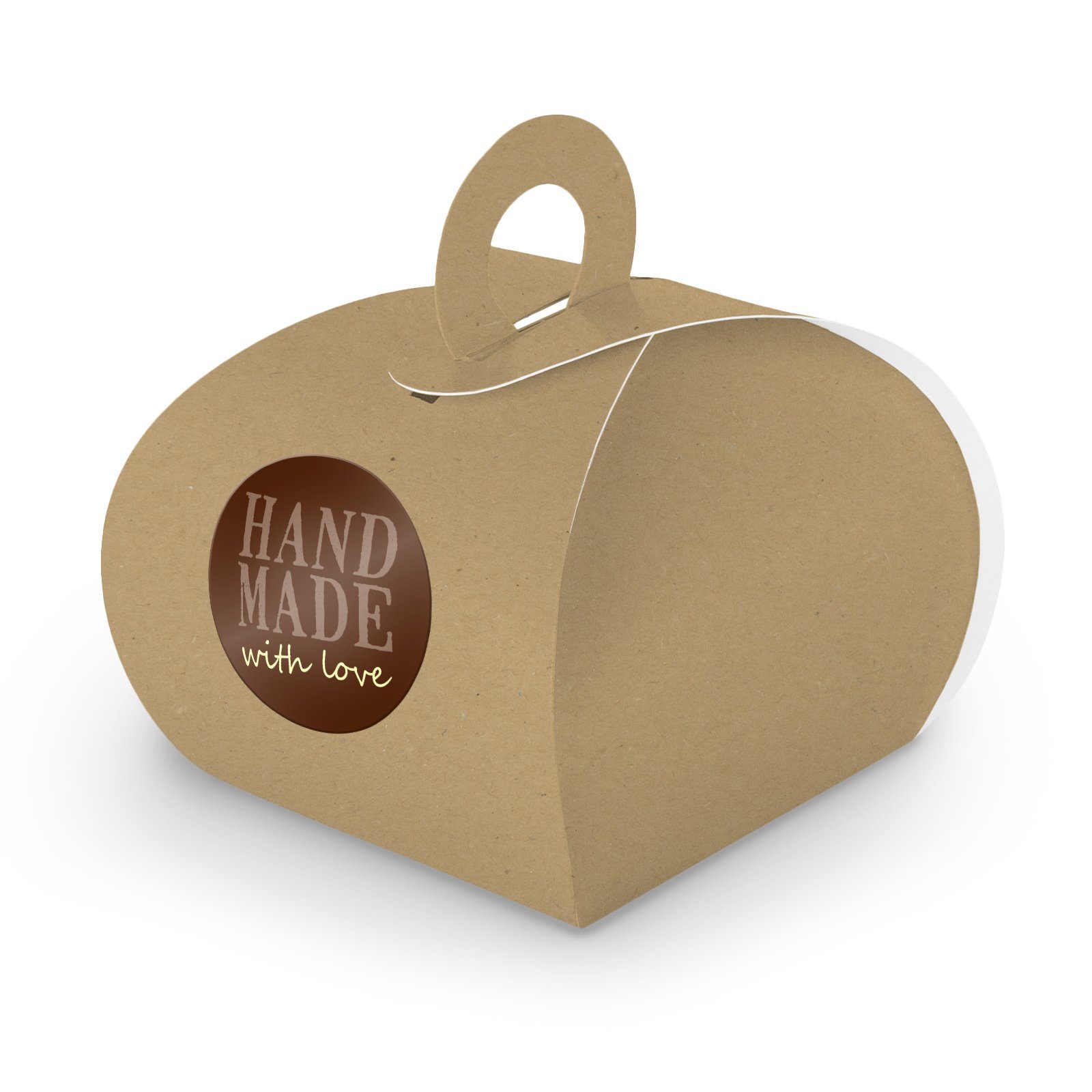 itenga Geschenkpapier SET HandMADE with Love (Motiv10) 24xGeschenkschachtel mit Griff braun | Geschenkpapier