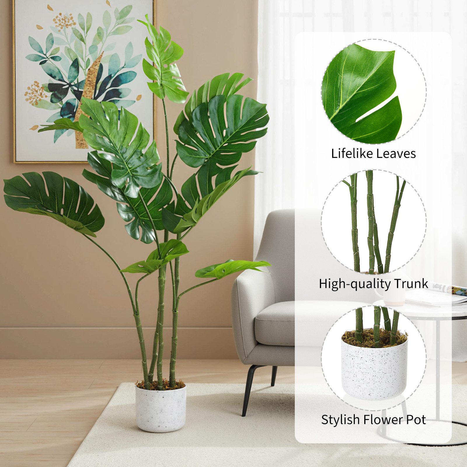 Kunstpflanze Künstlicher Monstera Deliciosa mit Topf Groß Kunstpalme für In günstig online kaufen
