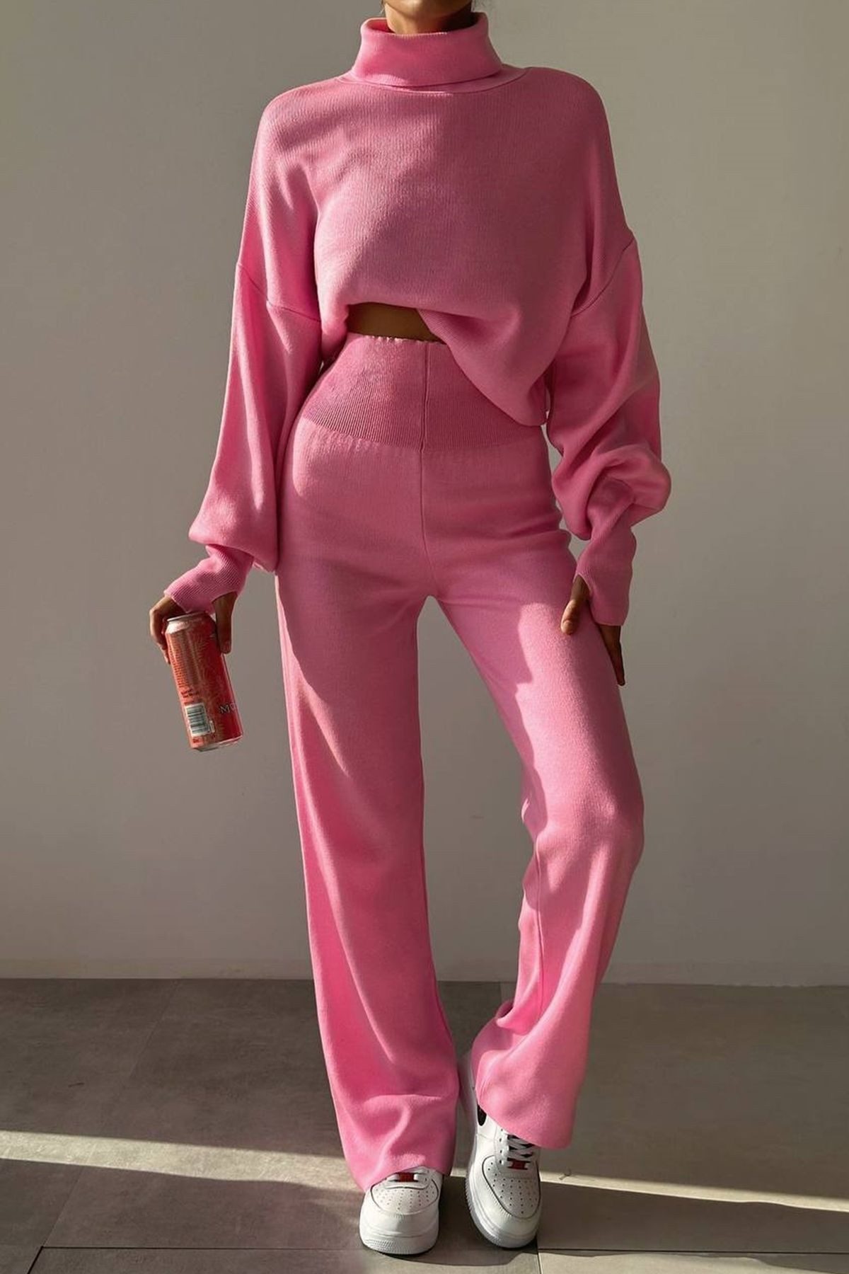 WOMAN VISION Blusentop Rollkragenpullover und hochgeschnittene Strickhose (Oberteil und Hose)