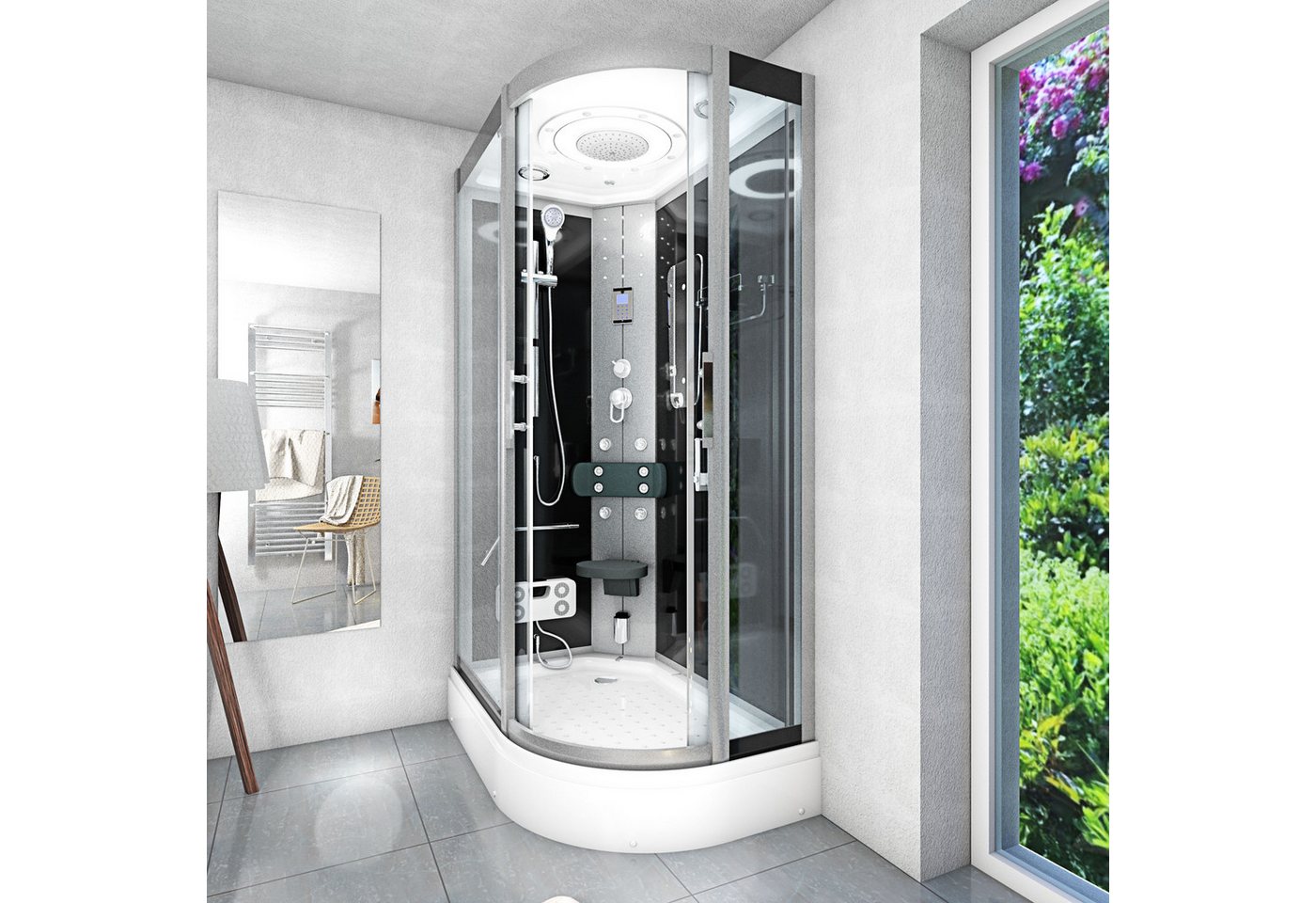 Thumbnail - AcquaVapore Dampfdusche Dusche DampfduscheD60-73T2R-ALL sw 80x120, Sicherheitsglas ESG, inklusive Duschwanne, Höhenverst...