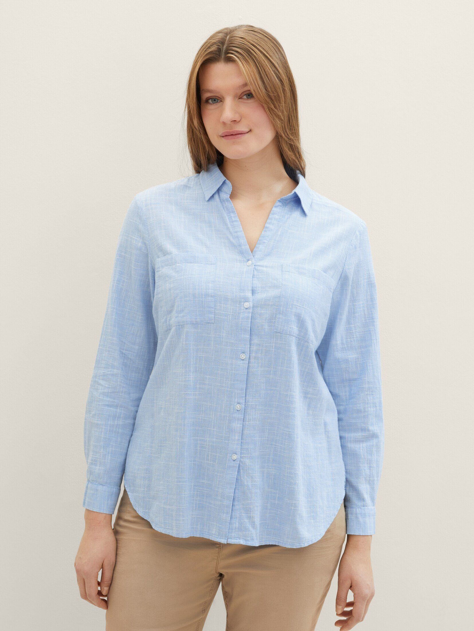 TOM TAILOR PLUS Langarmbluse Blusen & Shirts Plus Size - Bluse mit Brusttas günstig online kaufen