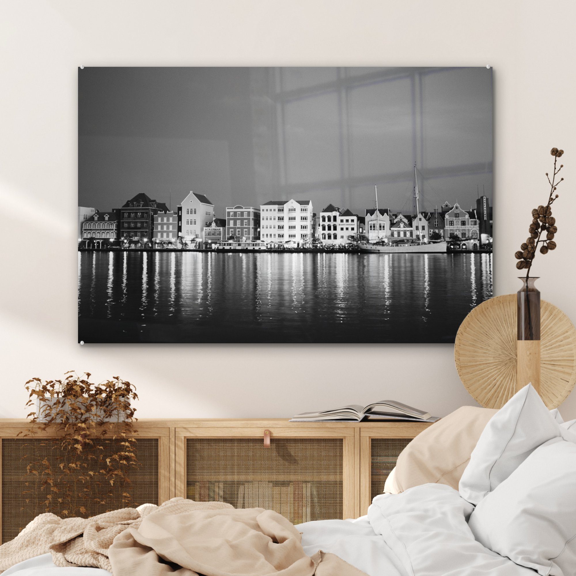 - Weiß, - - Acrylglasbilder & Acrylglasbild Wohnzimmer MuchoWow Curaçao Willemstad St), (1 Schwarz Schlafzimmer