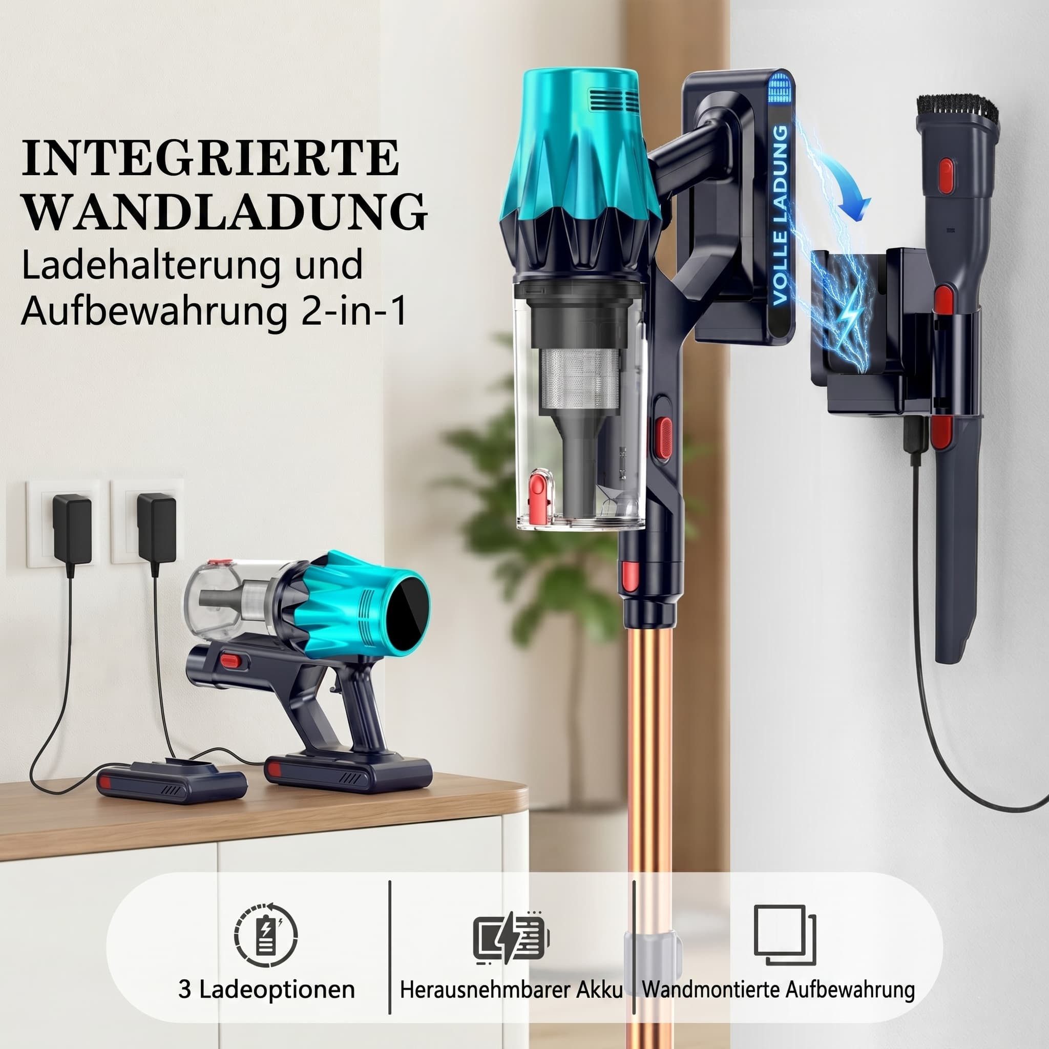 Blossom Akku-Hand-und Stielstaubsauger Akku Staubsauger Staubsauger Kabellos 85000Pa/70Min/2,1L, 700 W, beutellos, 52dB leise/6-Stufen-Filter/OLED Display,Ideal für Böden/Teppiche/Auto