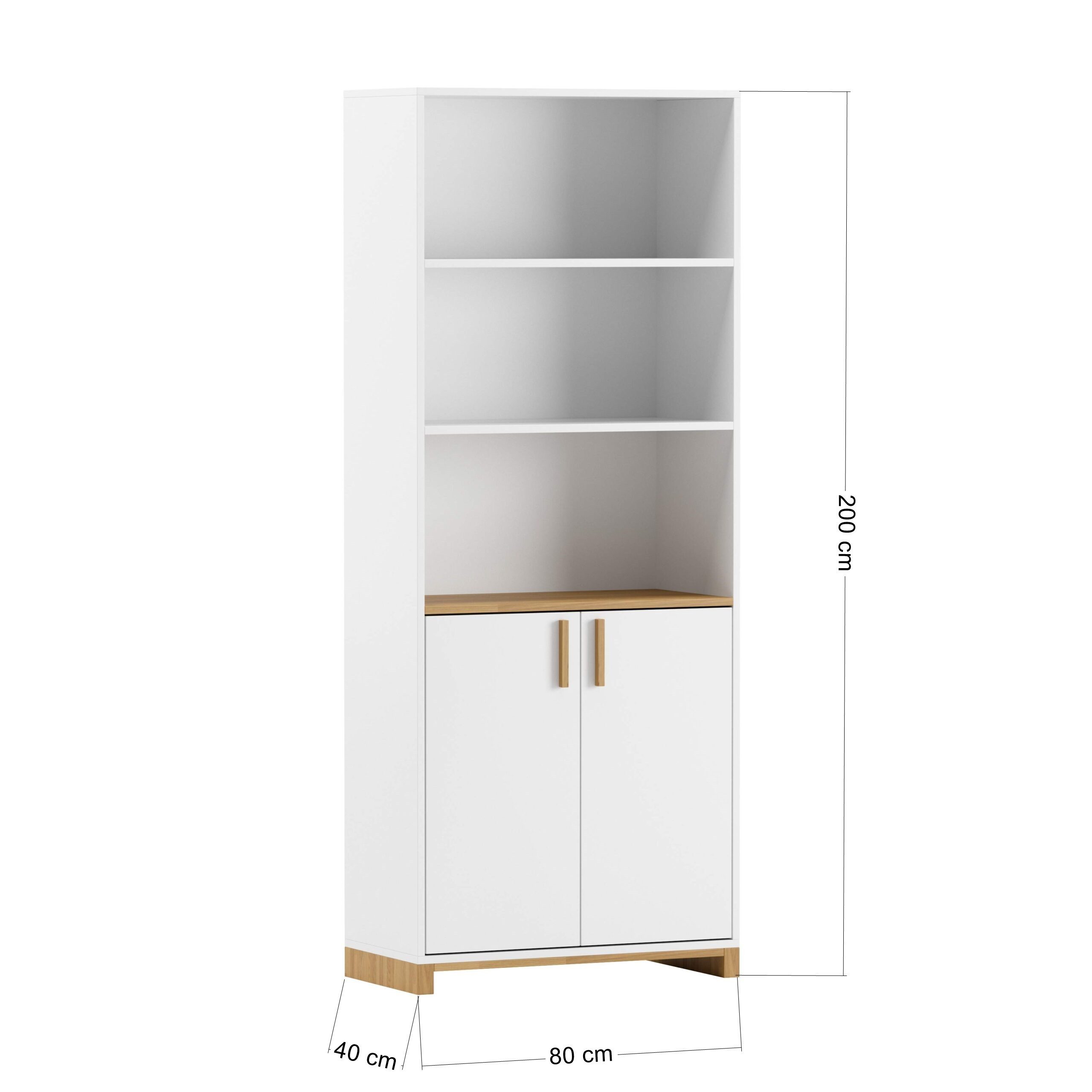Deerhorn Regal Eichenholz Modern Workplace 200x80x40 cm, 2 Türen mit Soft-Close