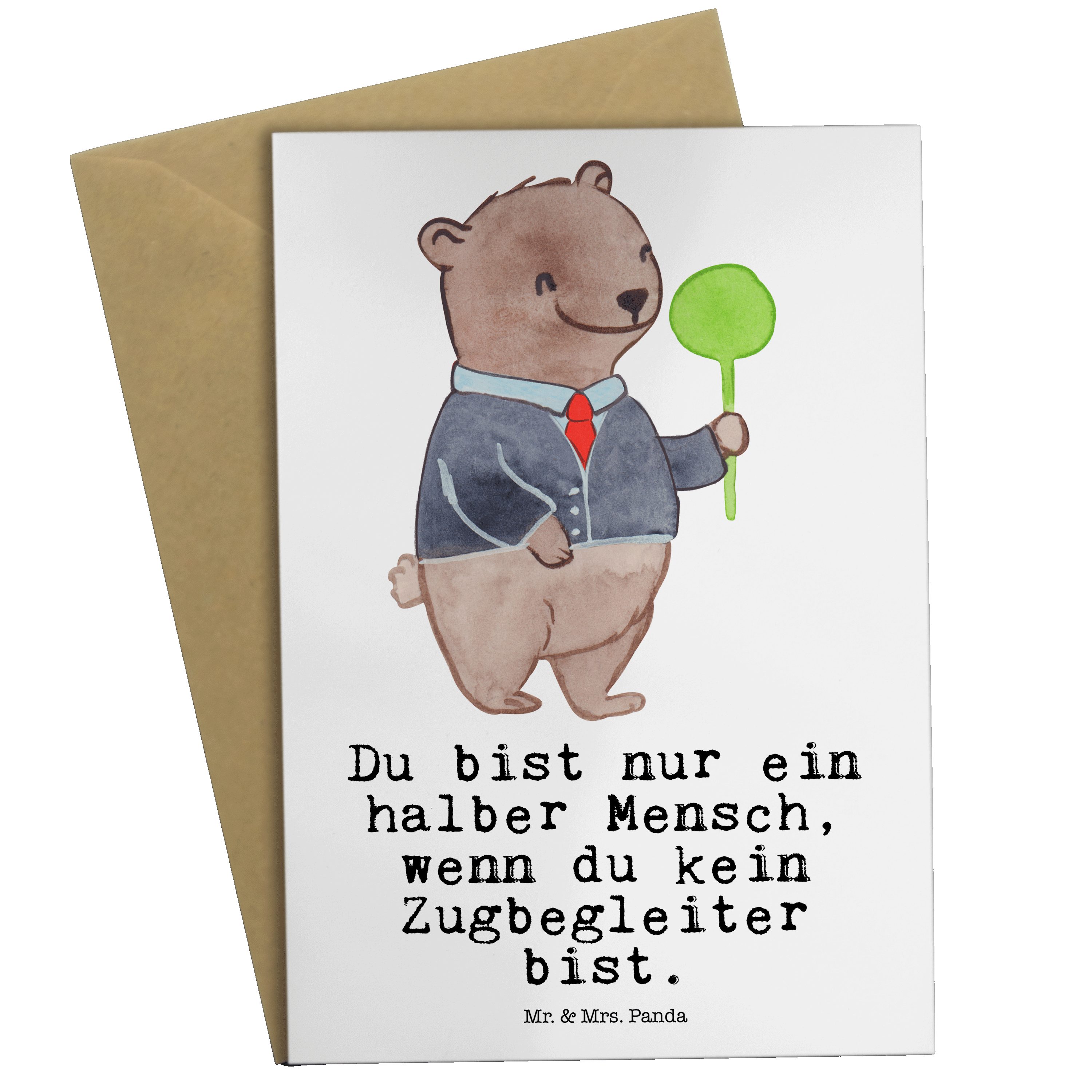 Mr. & Mrs. Panda Grußkarte Zugbegleiter mit Herz - Weiß - Geschenk, Klappkarte, Geburtstagskarte