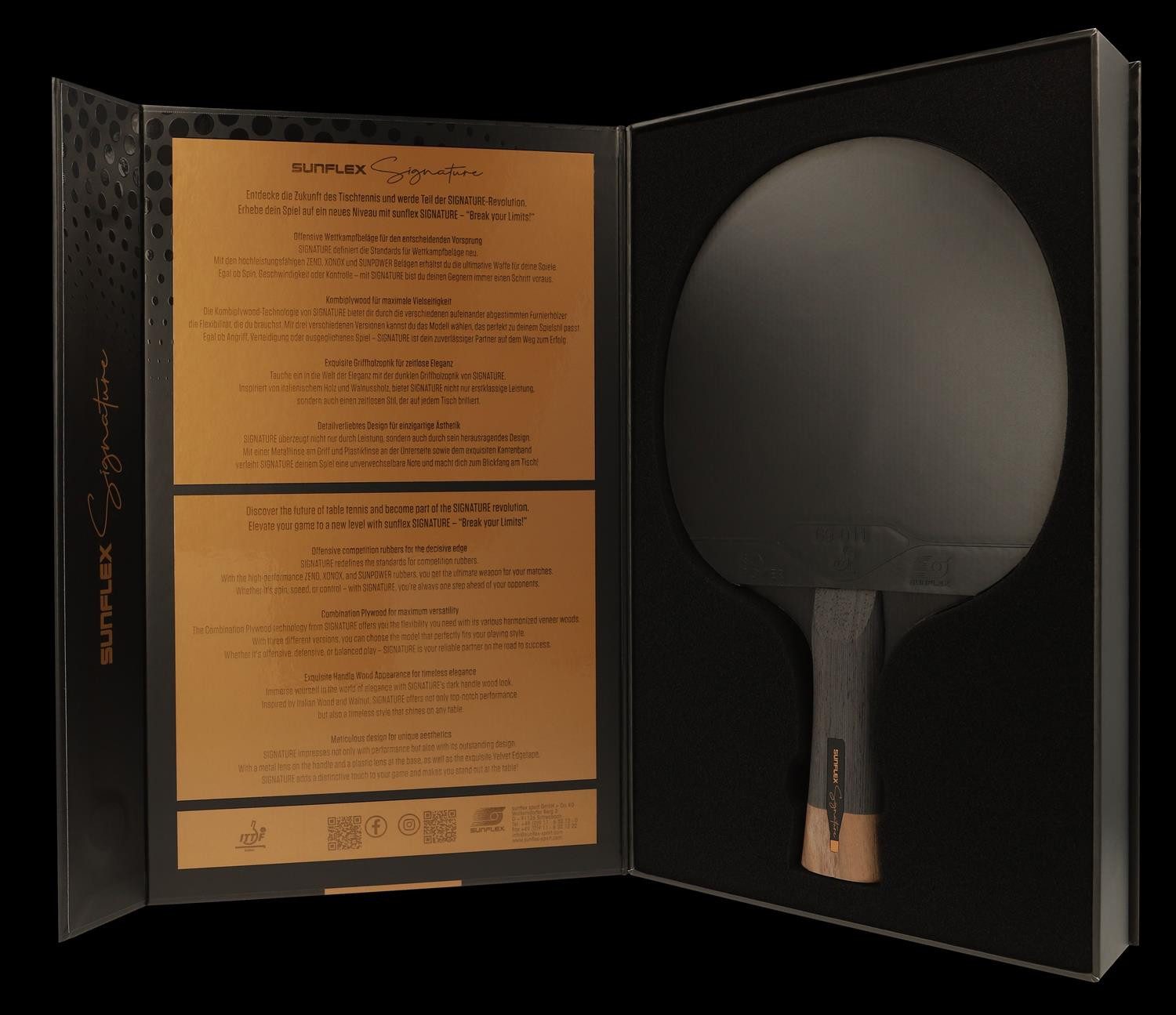 Sunflex Tischtennisschläger SIGNATURE POWER, ITTF zertifizierter POWER Belag, Magnetverschluss