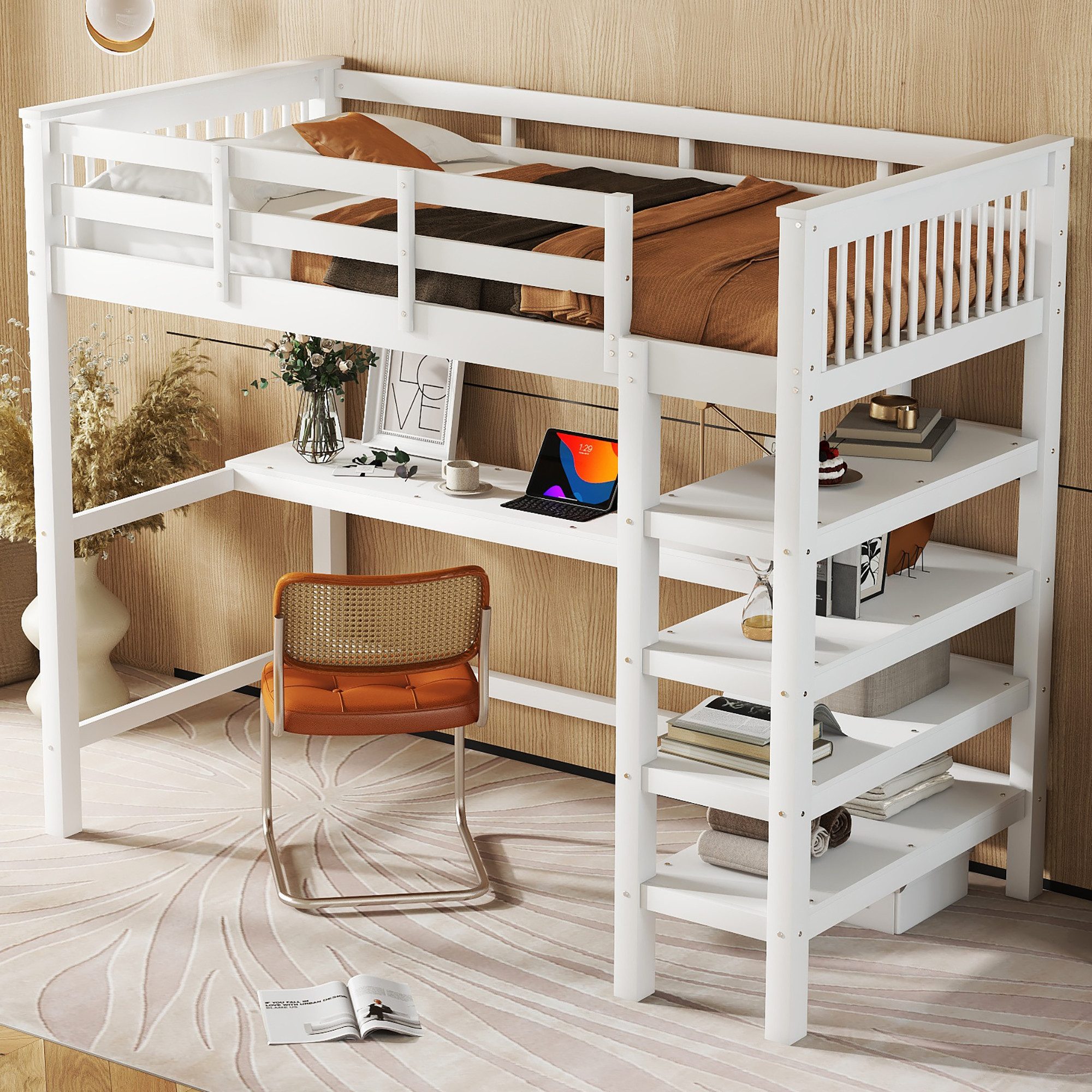 Flieks Hochbett Kiefernholzbett Kinderbett Lattenrost 90x200cm günstig online kaufen
