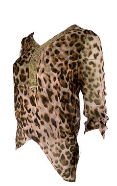 Passioni Tunika Chiffon-Tunika mit Leopardenmuster und Pailletten in beige-rosa