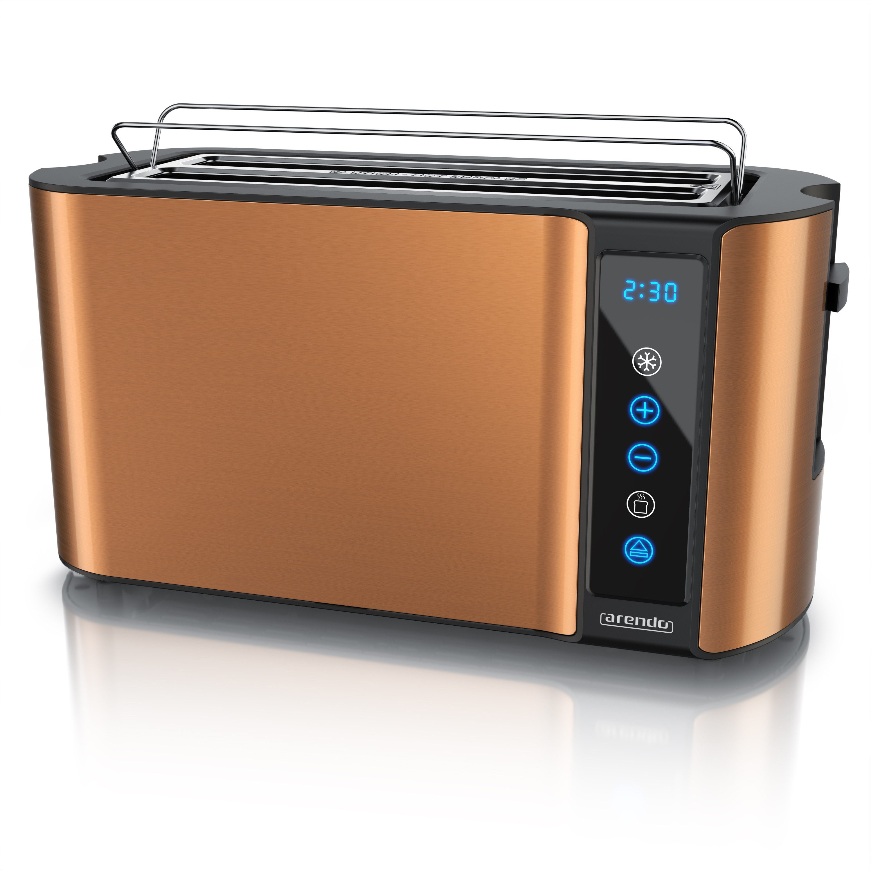 Arendo Toaster Wärmeisoliertes Doppelwandgehäuse, Display mit Restzeitanzeige, 2 lange Schlitze, für 4 Scheiben, 1500 W, Langschlitz, Touchpanel, Brötchenaufsatz, 7 Bräunungsgrade