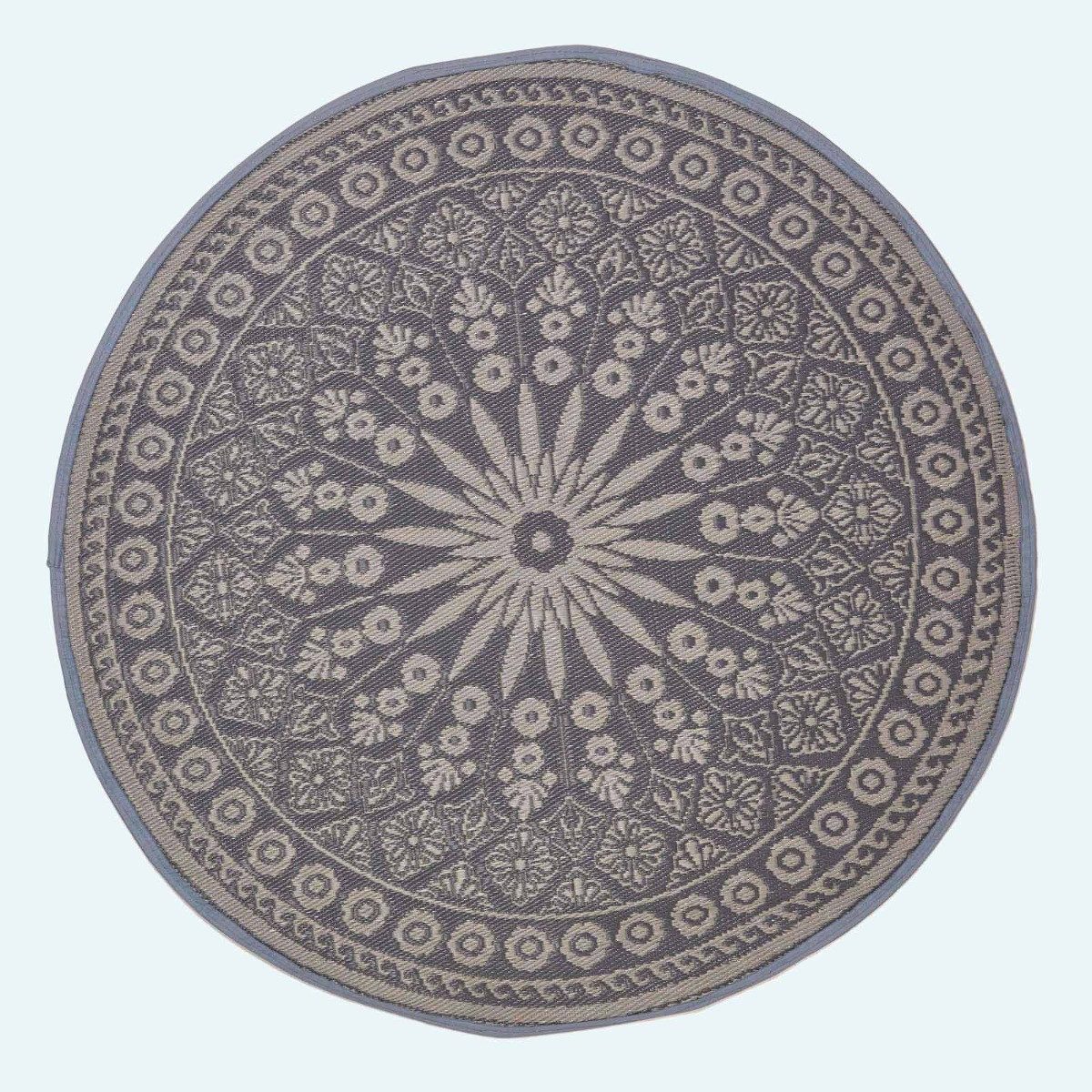 Homescapes Outdoorteppich Schwarzer Outdoor-Teppich im Mandala-Design, 170 cm, rund, Höhe: 20 mm