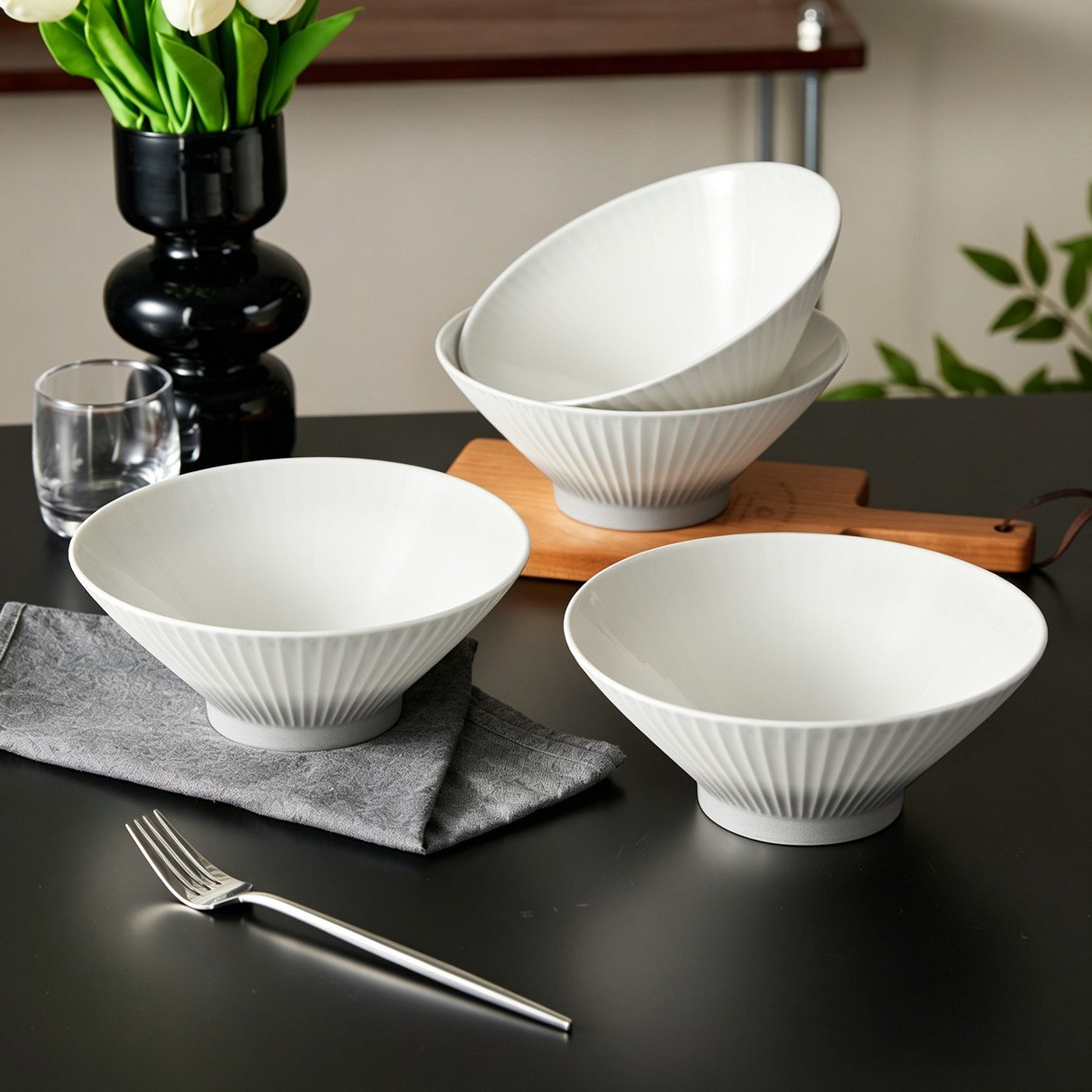 JIWOO Schüssel 4er Ø20cm, Japanische Ramenschüssel Suppenschüssel bowl Pastaschüssel, Keramik, (Schüsselset, 4-tlg), Bowl Hochwertiges Schüsseln Grau Schüssel Mikrowellenofen Spülmaschine