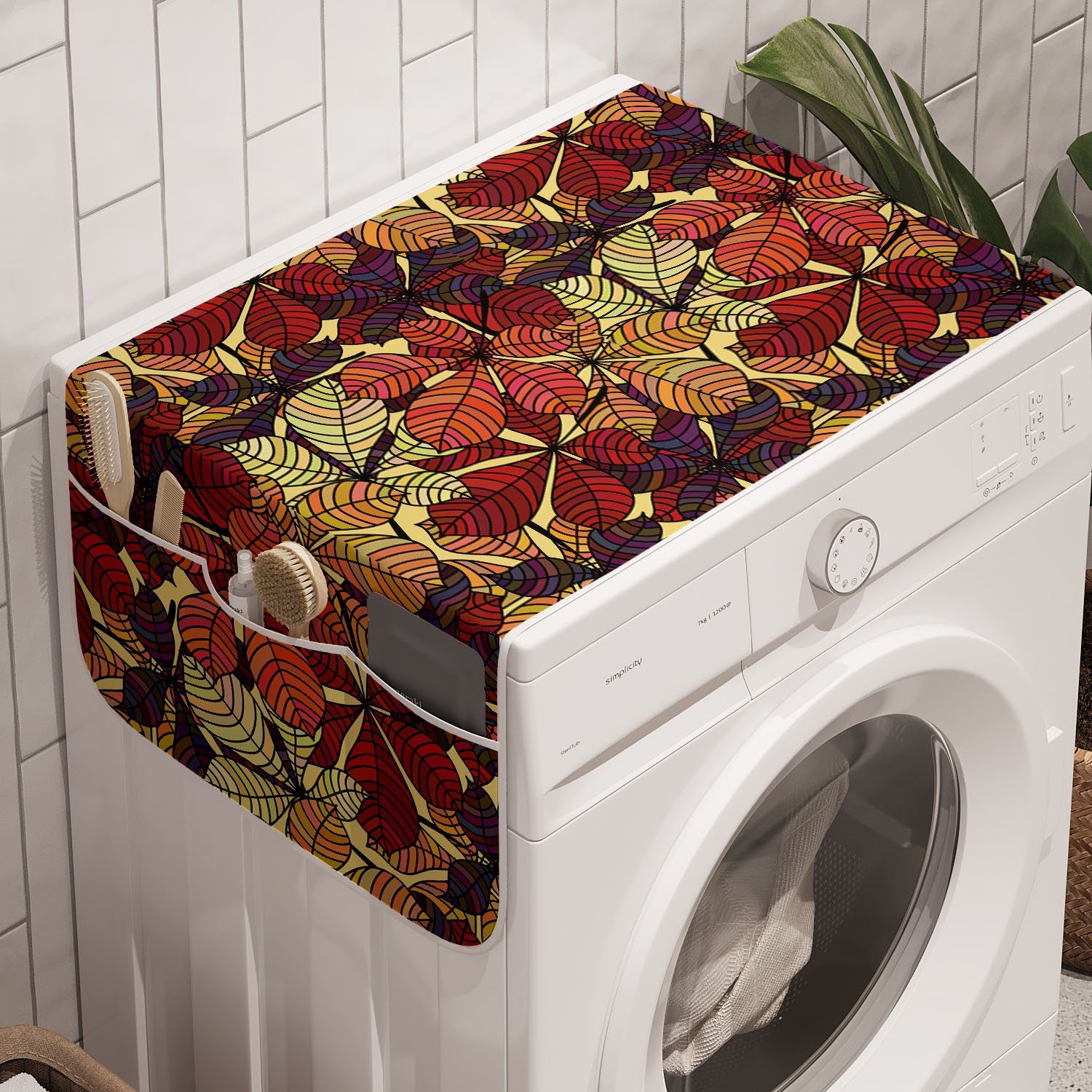 Waschmaschine Trockner, und Herbstlaub Blumenkunst Abakuhaus für Anti-Rutsch-Stoffabdeckung Badorganizer Wiederholte