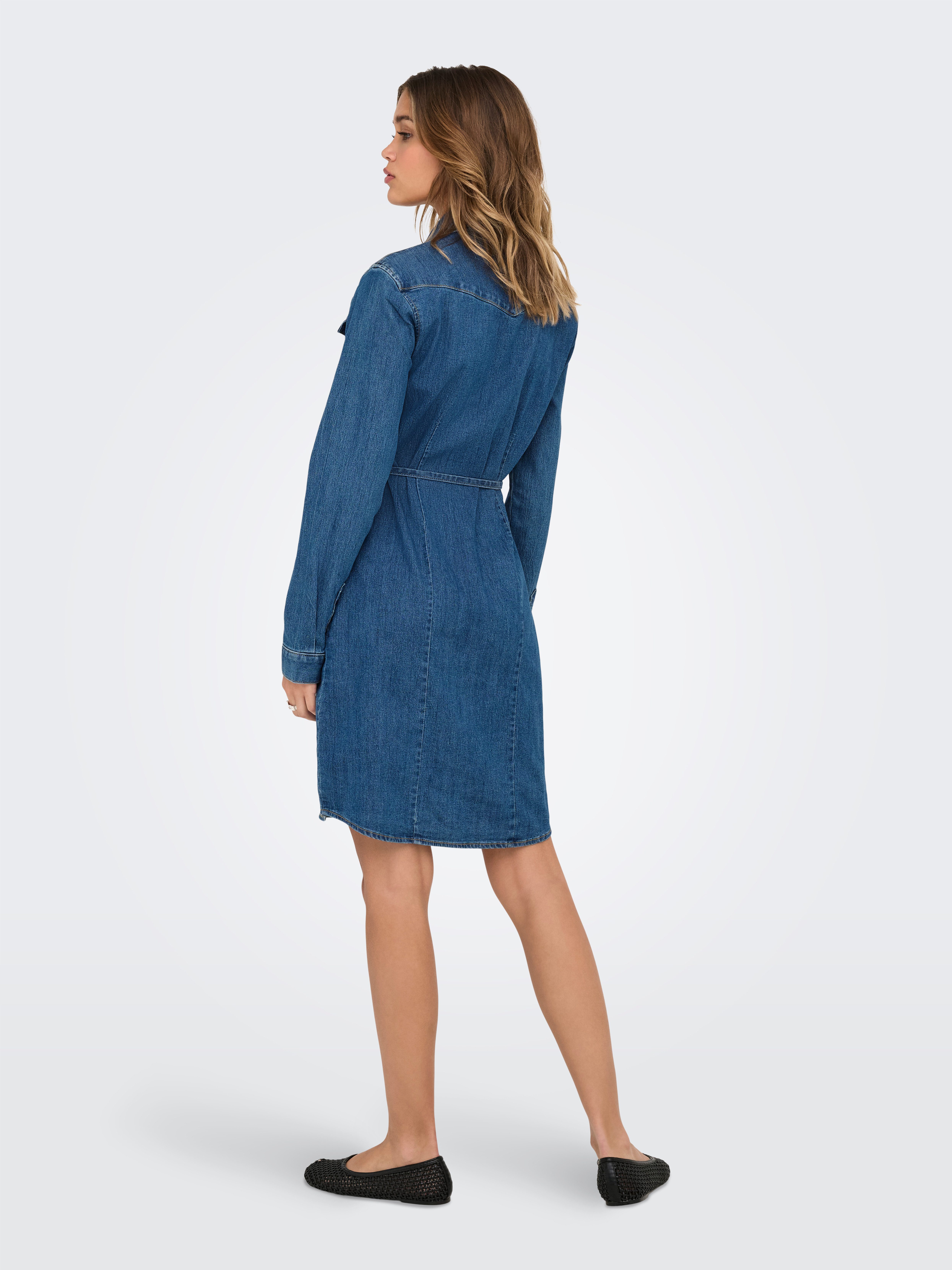 ONLY Onlsasia L/S Stretch DNM Dress AKM - Abito Corto In Denim Elasticizzato Con Maniche Lunghe, Slim Fit Donna