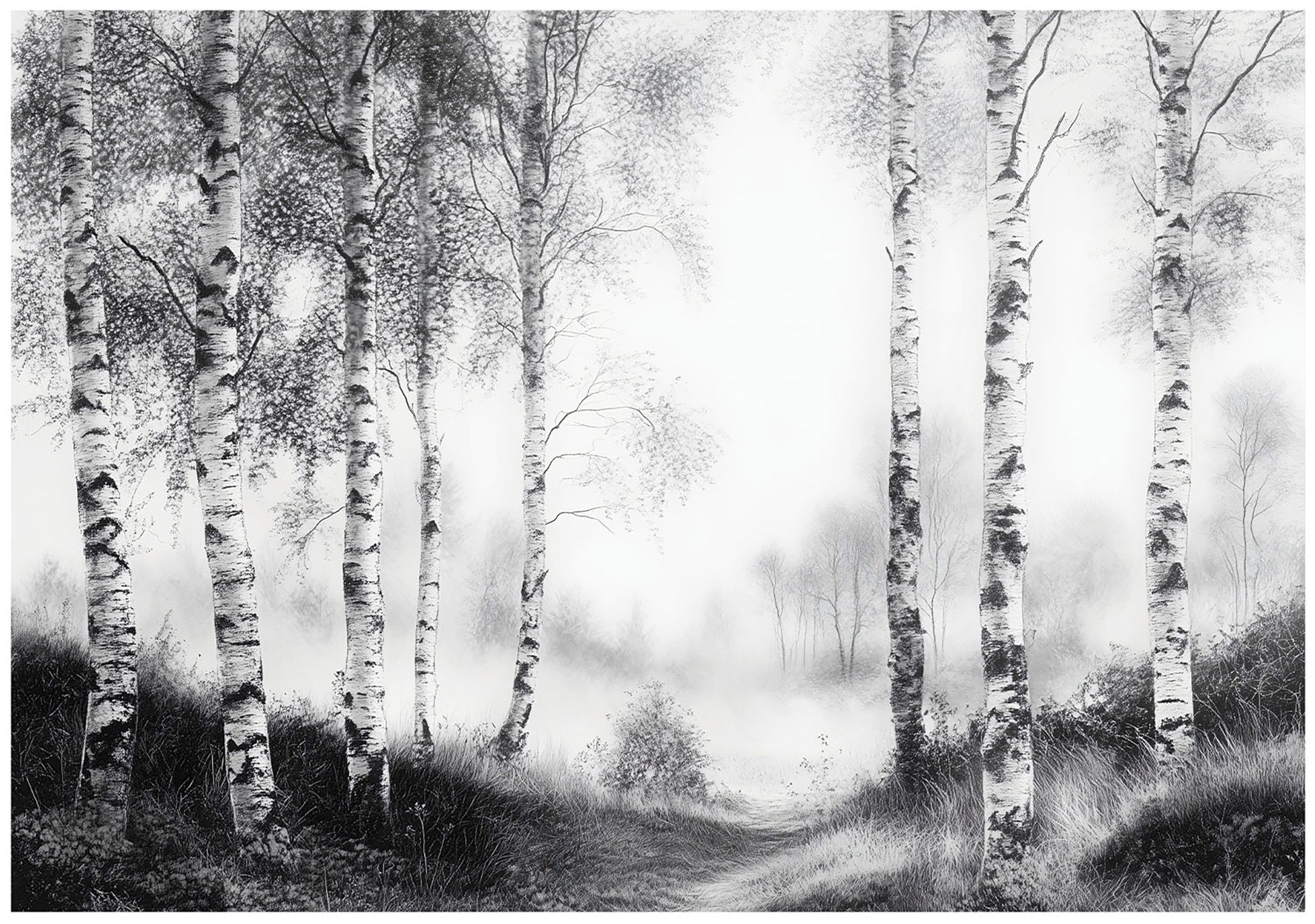 Wallarena Fototapete Wald Schwarz-Weiß Baum Vlies günstig online kaufen