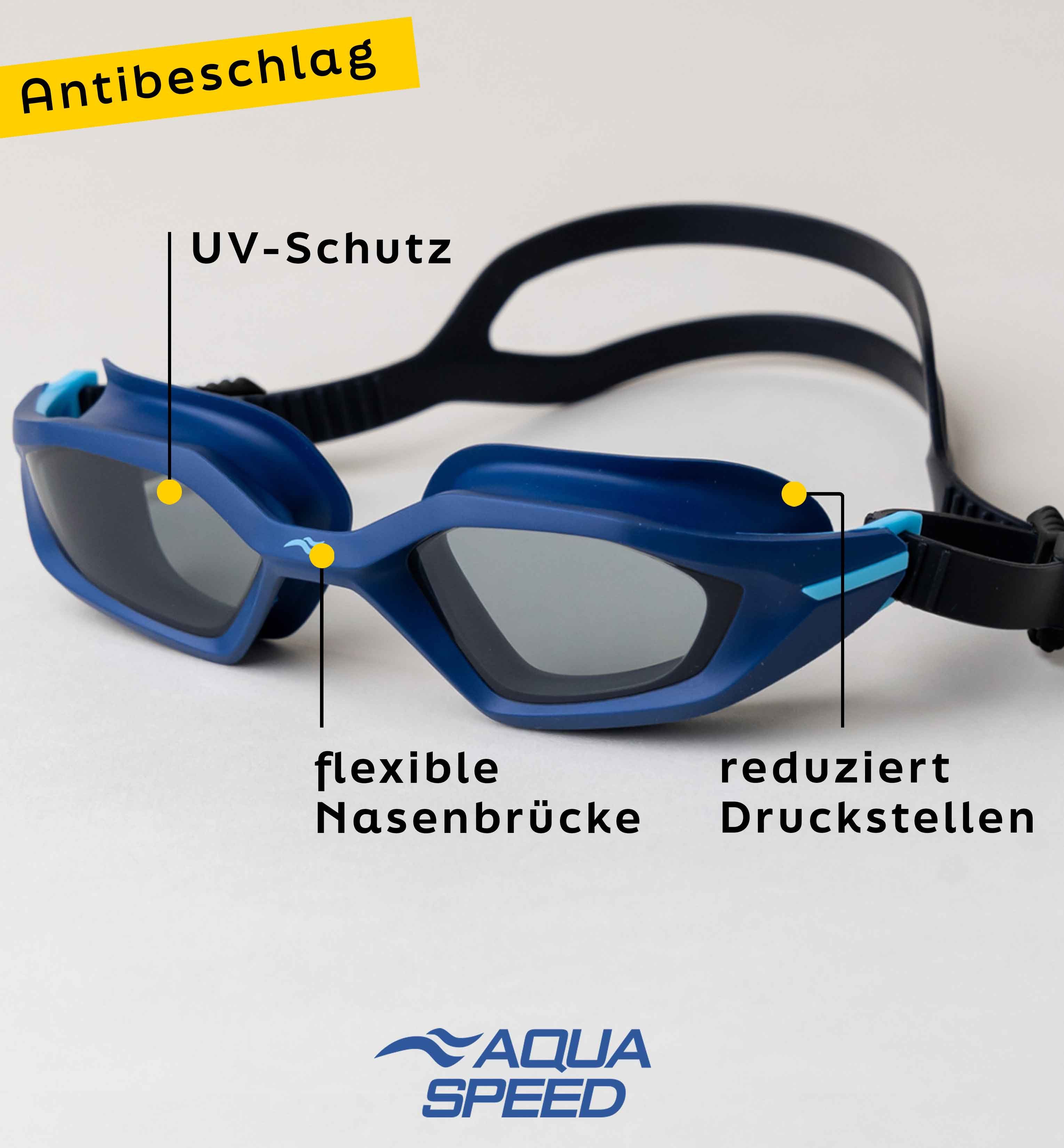 Aqua Speed Schwimmbrille Cyclone Aqua-Brille verspiegelt blau – UV-Schutz & Beschlagschutz, (Für Techniktraining, Kraulstil & lange Schwimmserien), Antibeschlag-Gläser für freie Sicht bei jeder Wassertemperatur