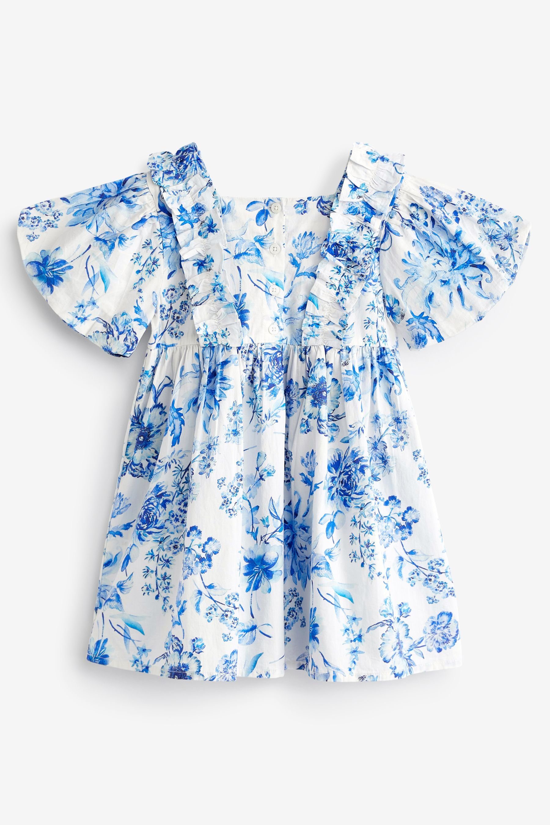 Kleid Gemustertes Next (1-tlg) Sommerkleid Floral Puffärmeln mit Blue