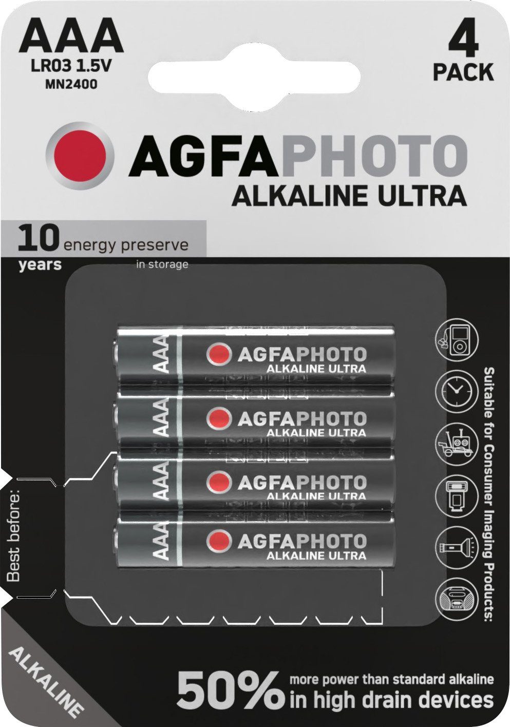 AgfaPhoto AGFAPHOTO Batterie Alkaline Ultra AAA 1.5V 4er Blister Batterie