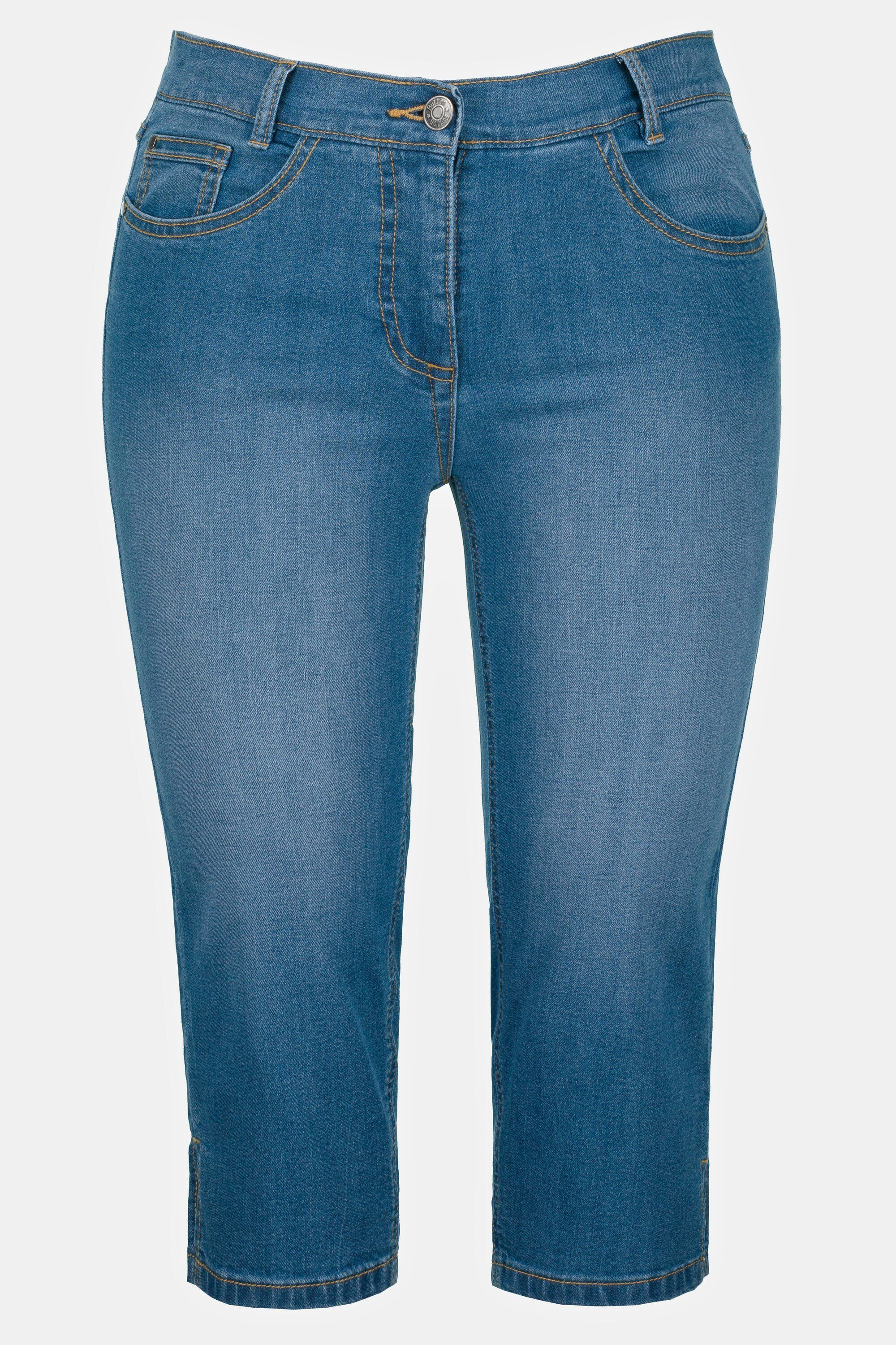 Popken Komfortbund schmale denim blue Ulla 5-Pocket-Form Sarah Stretch-Hose Jeanscapri