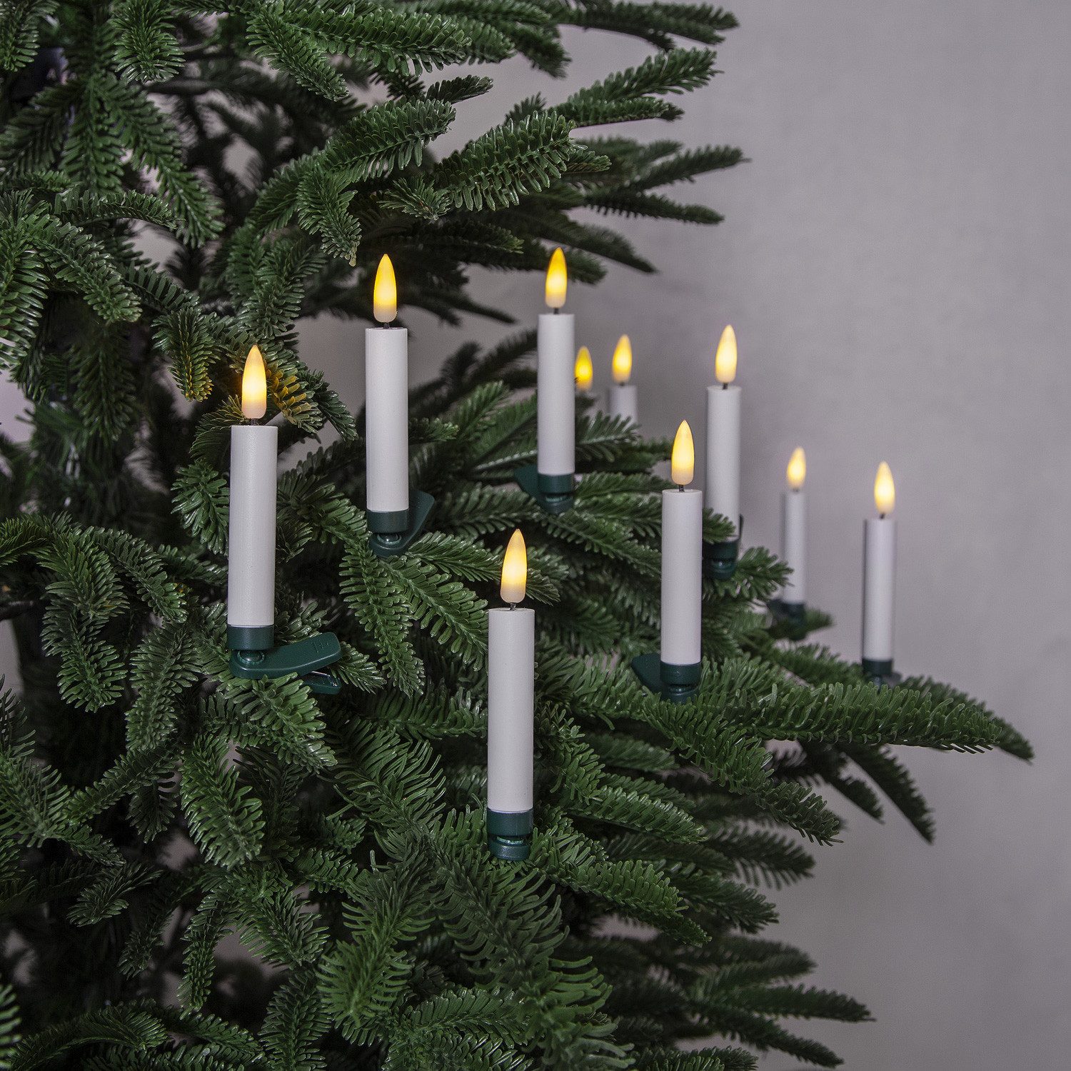 MARELIDA LED-Christbaumkerzen LED Baumkerzen 10 Weihnachtskerzen Clip Baumbeleuchtung kabellos Fernb, 10-flammig
