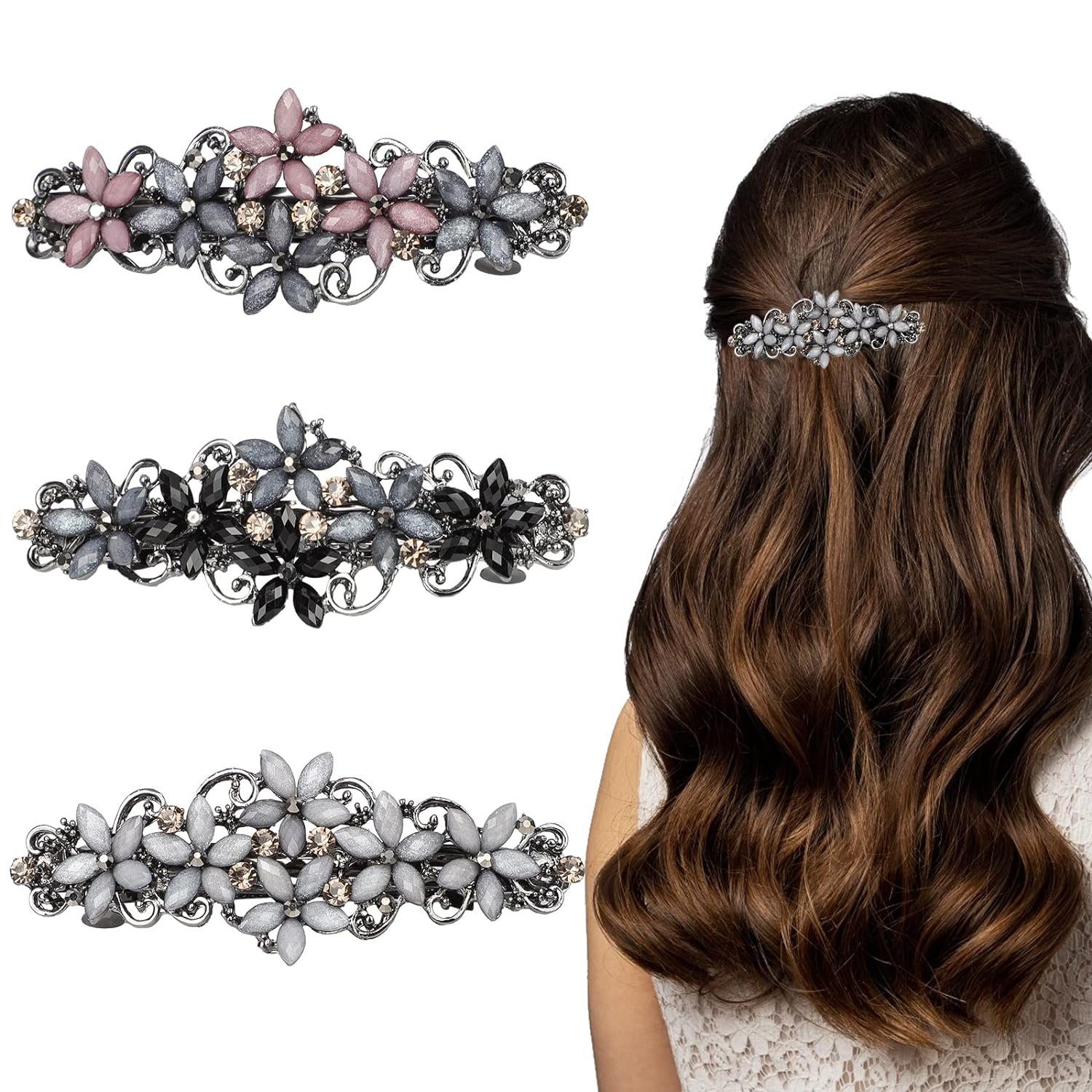 Haiaveng Haarspange 3 Stück Elegante Haarspangen für Damen, Kristall Haarspangen, 3-tlg.