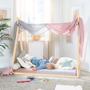 roba® Kinderbett Hausbett - nach Montessori Prinzip - FSC zertifiziertes Massivholz, Tipibett - Babybett zum Spielen, Lesen & Kuscheln - Bambus natur