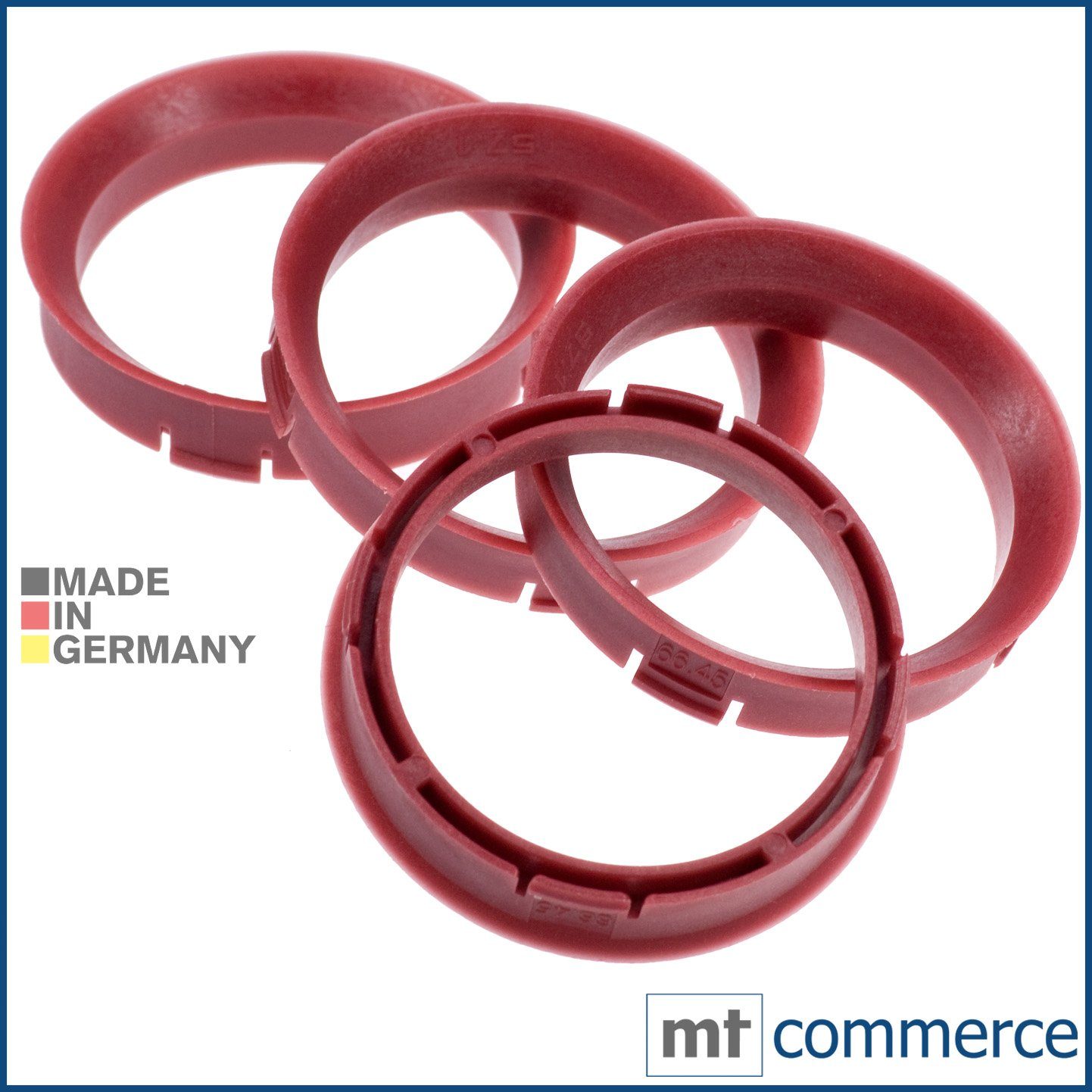 BRANDT AUTOMOTIVE Reifenstift 4X Zentrierringe rot Felgen Ringe Made in Germany, Maße: 67,45 x 57,1 mm
