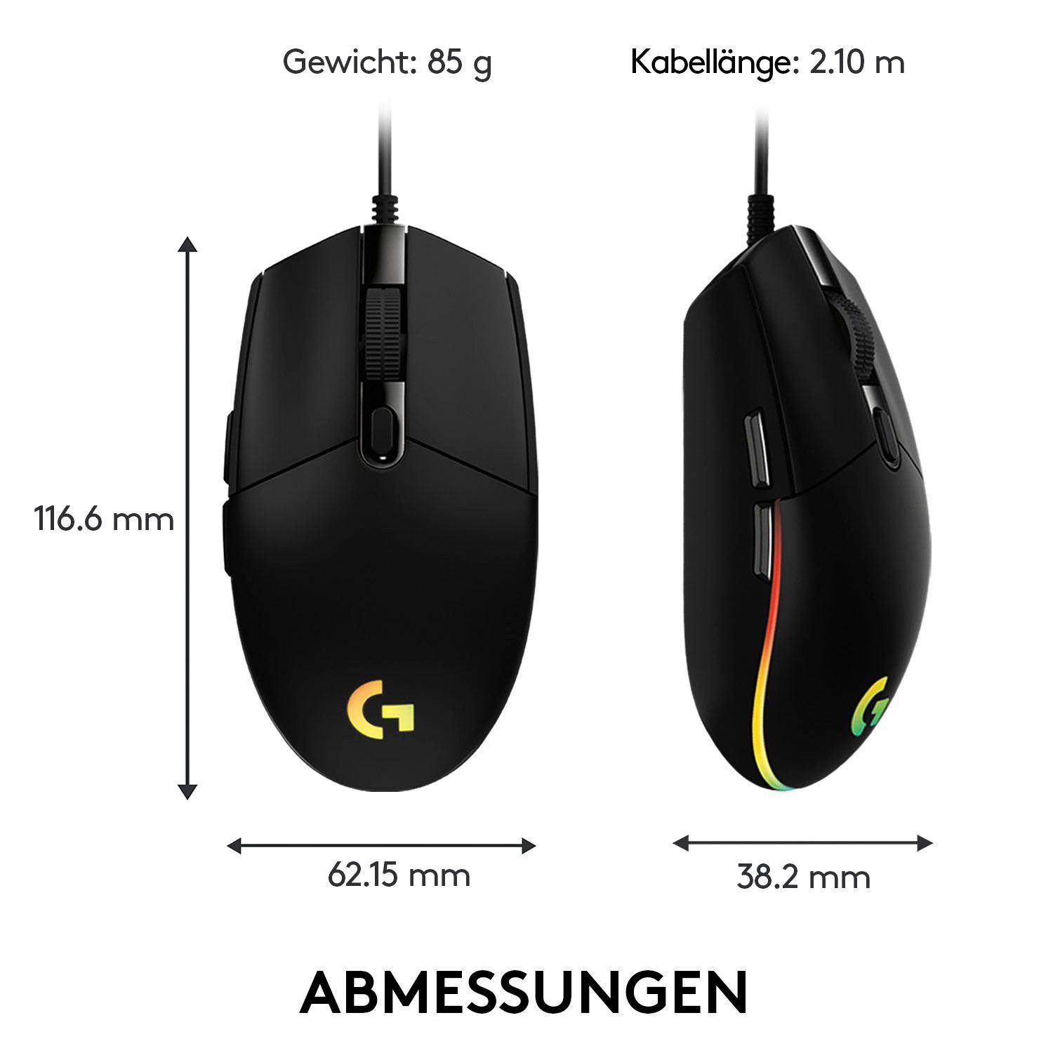 Logitech G203 schwarz dpi) Gaming-Maus 1 (kabelgebunden, LIGHTSYNC