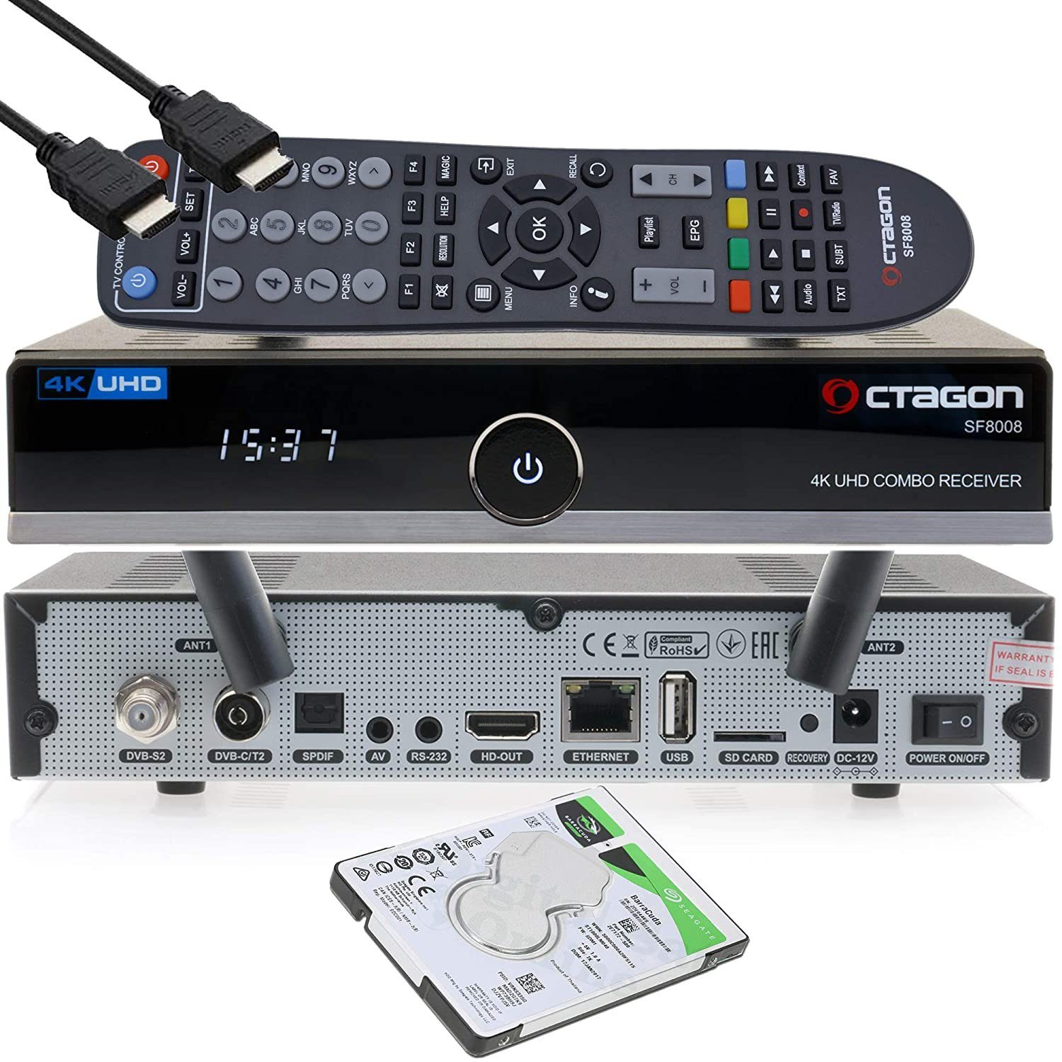 SF8008 4K UHD E2 DVB-S2X & DVB-C/T2 Linux Combo Receiver + 2TB HDD SAT-Receiver