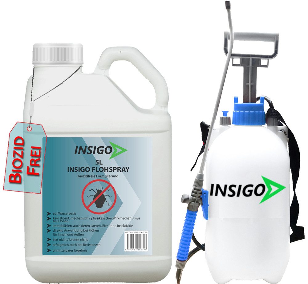 INSIGO Insektenspray Anti Floh-Spray Floh-Mittel Ungezieferspray, 5 l, biozidfreie Formel, auf Wasserbasis, geruchsarm, brennt / ätzt nicht