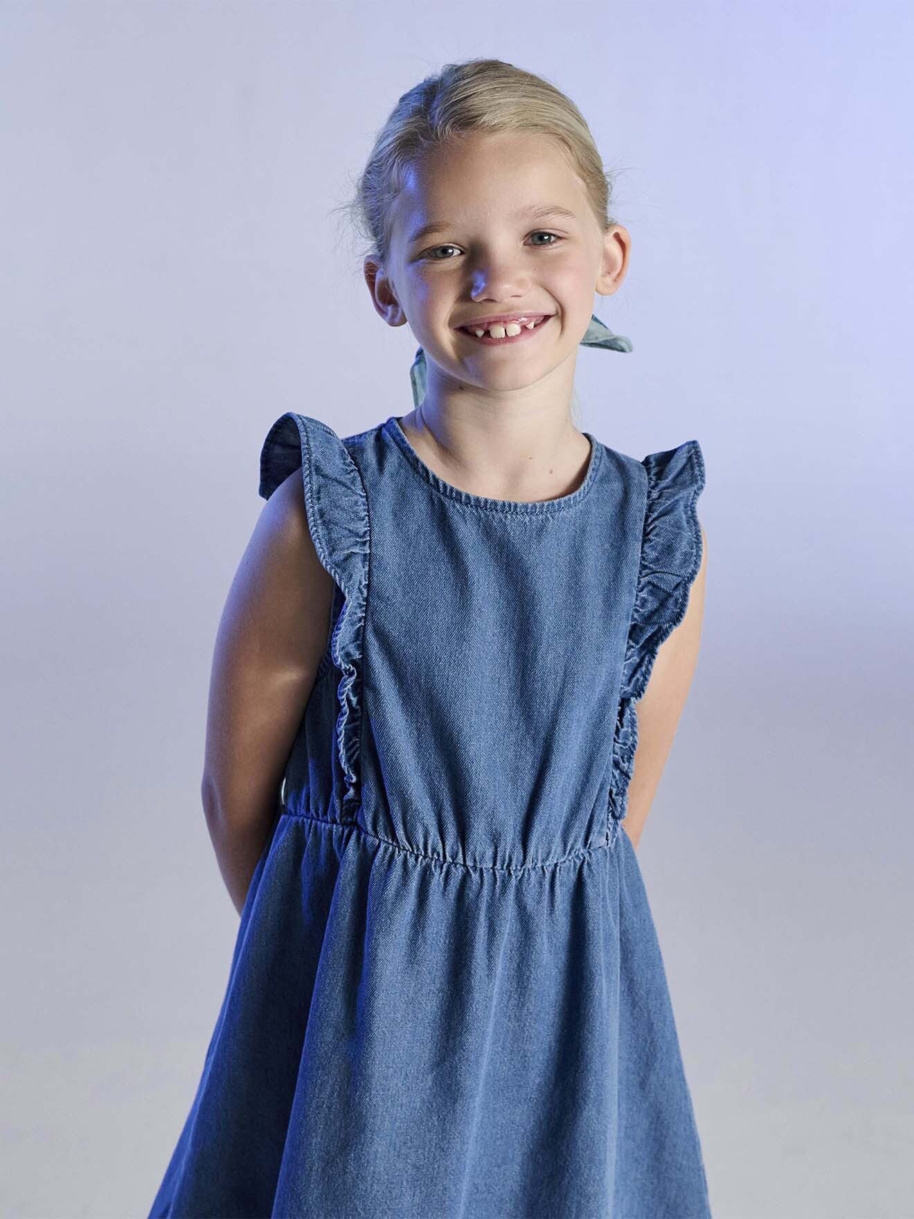 vertbaudet Minikleid Mädchen Jeanskleid mit Volants