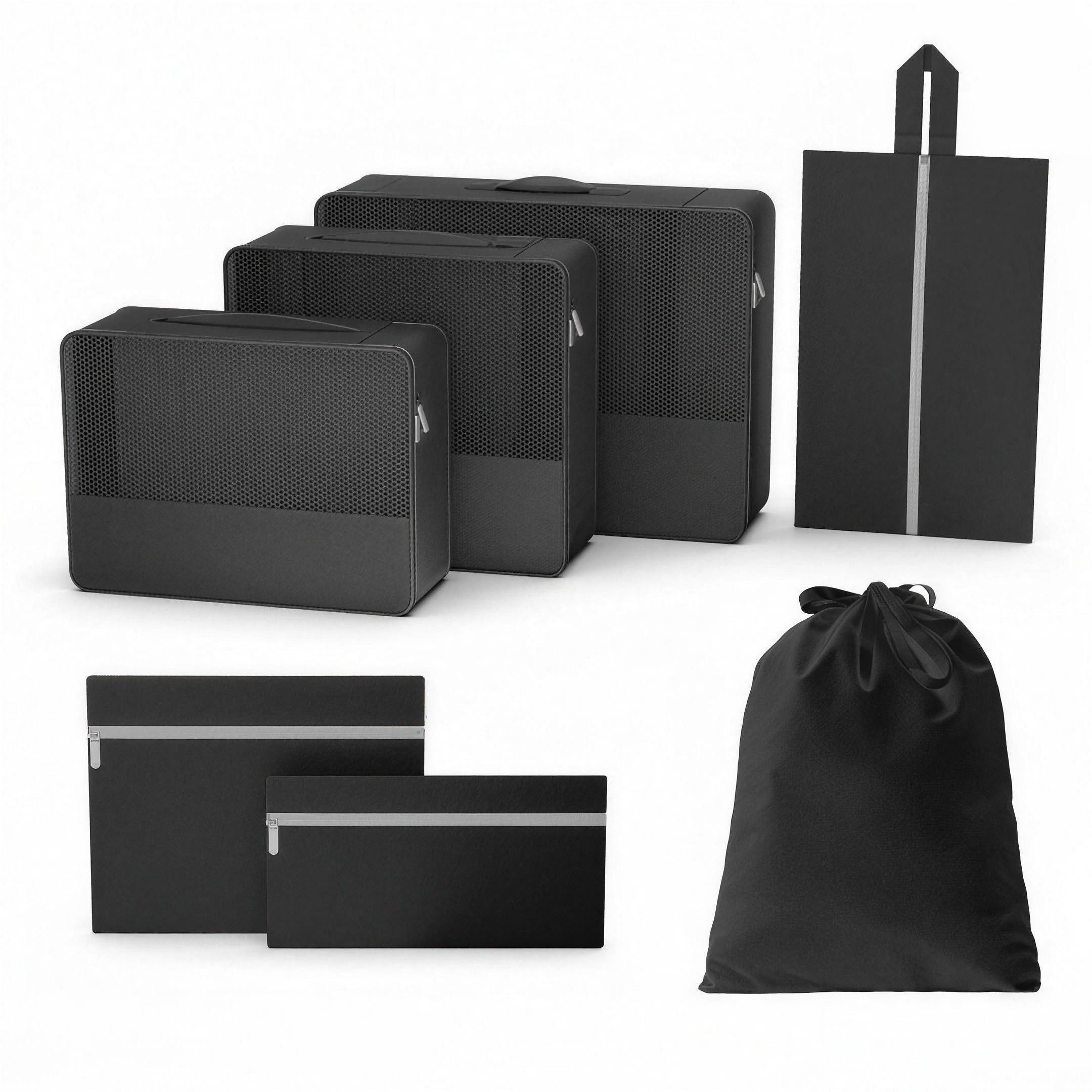 H-basics Kofferorganizer Packwürfel 7-tlg Schwarz Wäsche- und Schuhbeutel