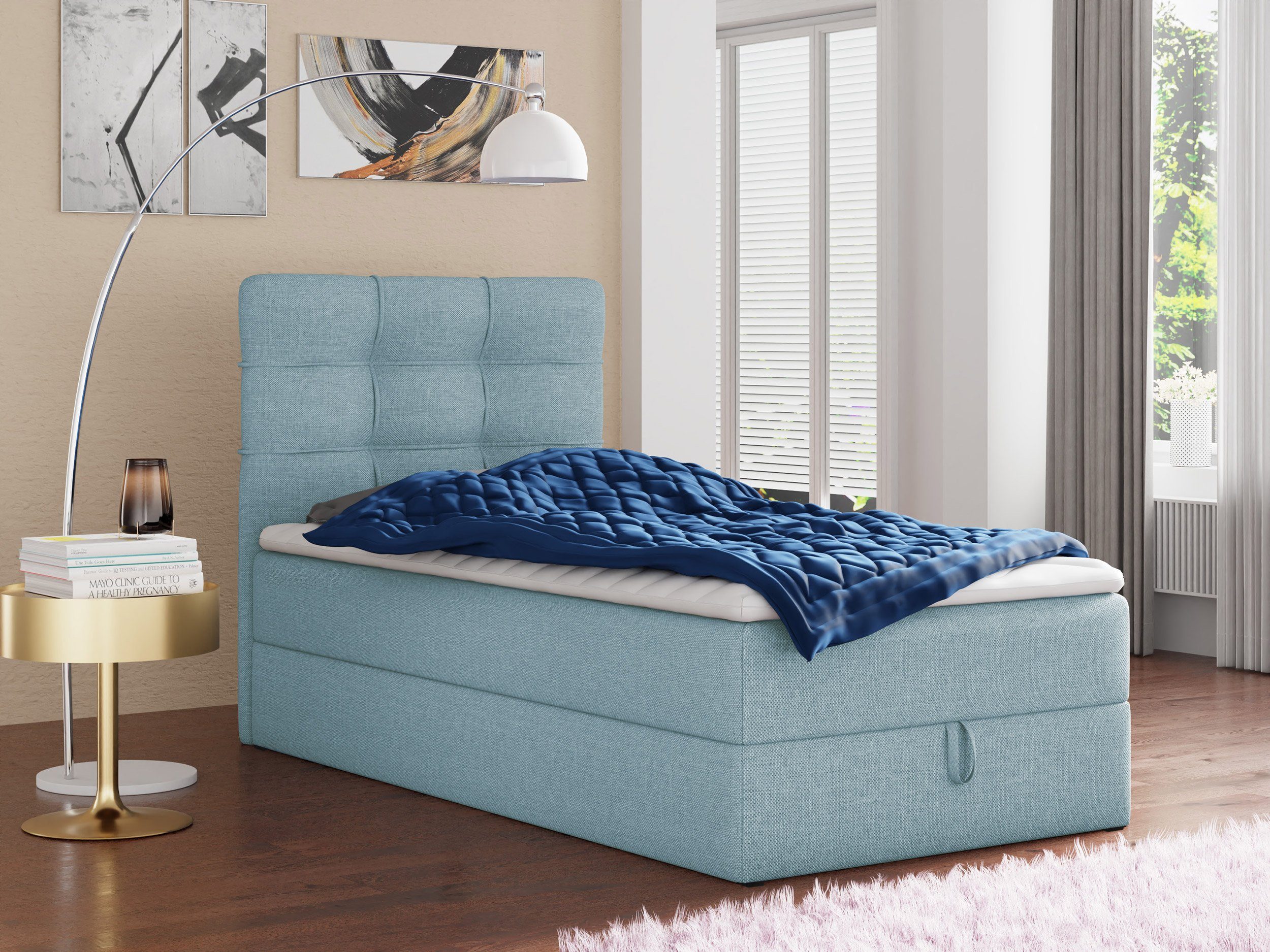 Sofnet Boxbett Best Mini (mit Bettkasten, Bonell-Matratze und Topper), Einzelbett, Polsterbett mit Kopfteil, Boxspringbett, Kinderbett