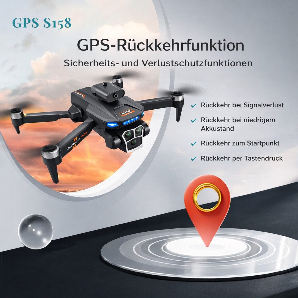 Goldstern-Tech RC-Quadrocopter S158 MAX (GPS-Drohne, Full-HD Videoübertragung), Bildschirm-Controller, Headless-Modus & Auto-Return