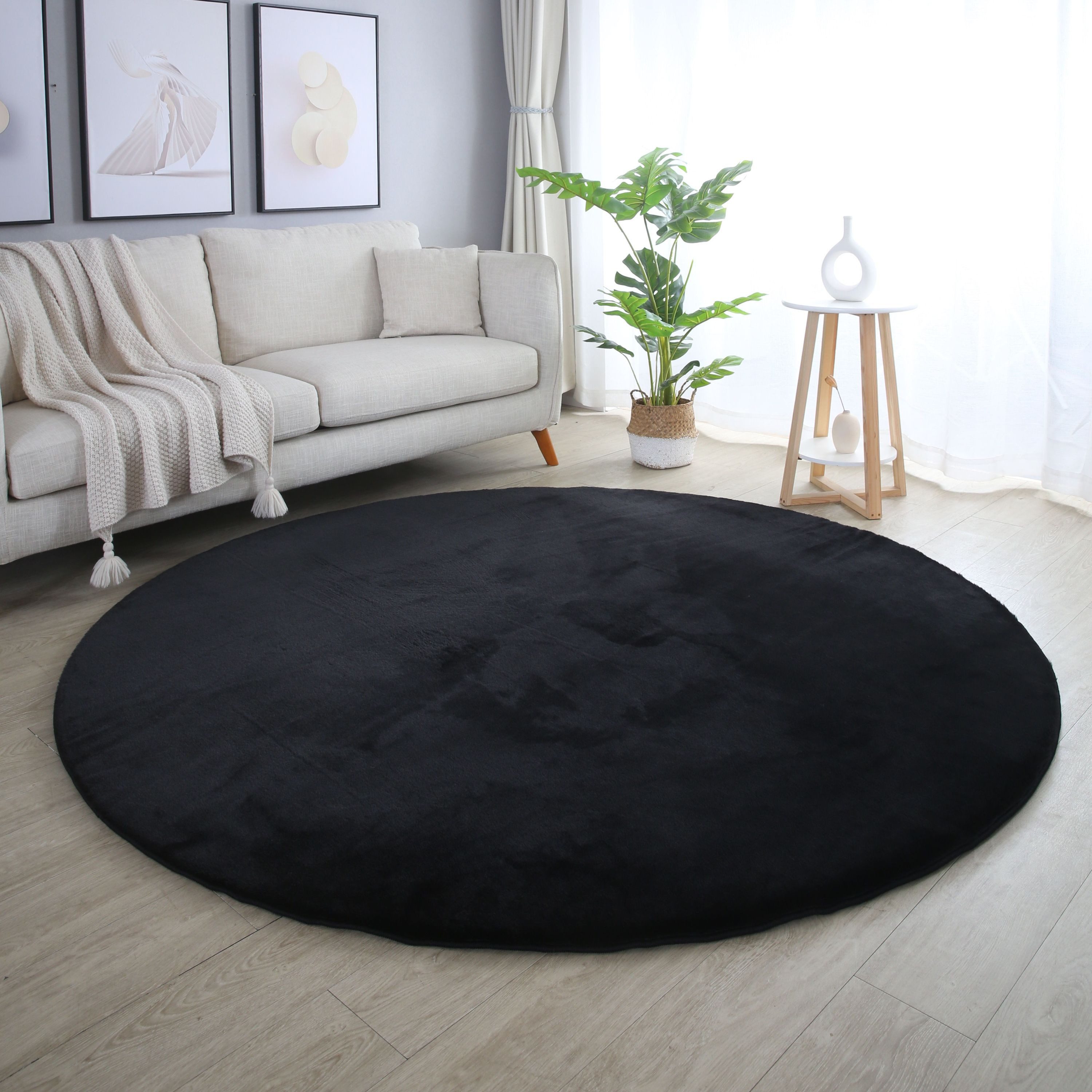 SIMPEX24 Teppich Unicolor - Einfarbig, Rund, Höhe: 20 mm, Teppich Wohnzimmer Einfarbig Shaggy Modern Flauschiger Felloptik Weich