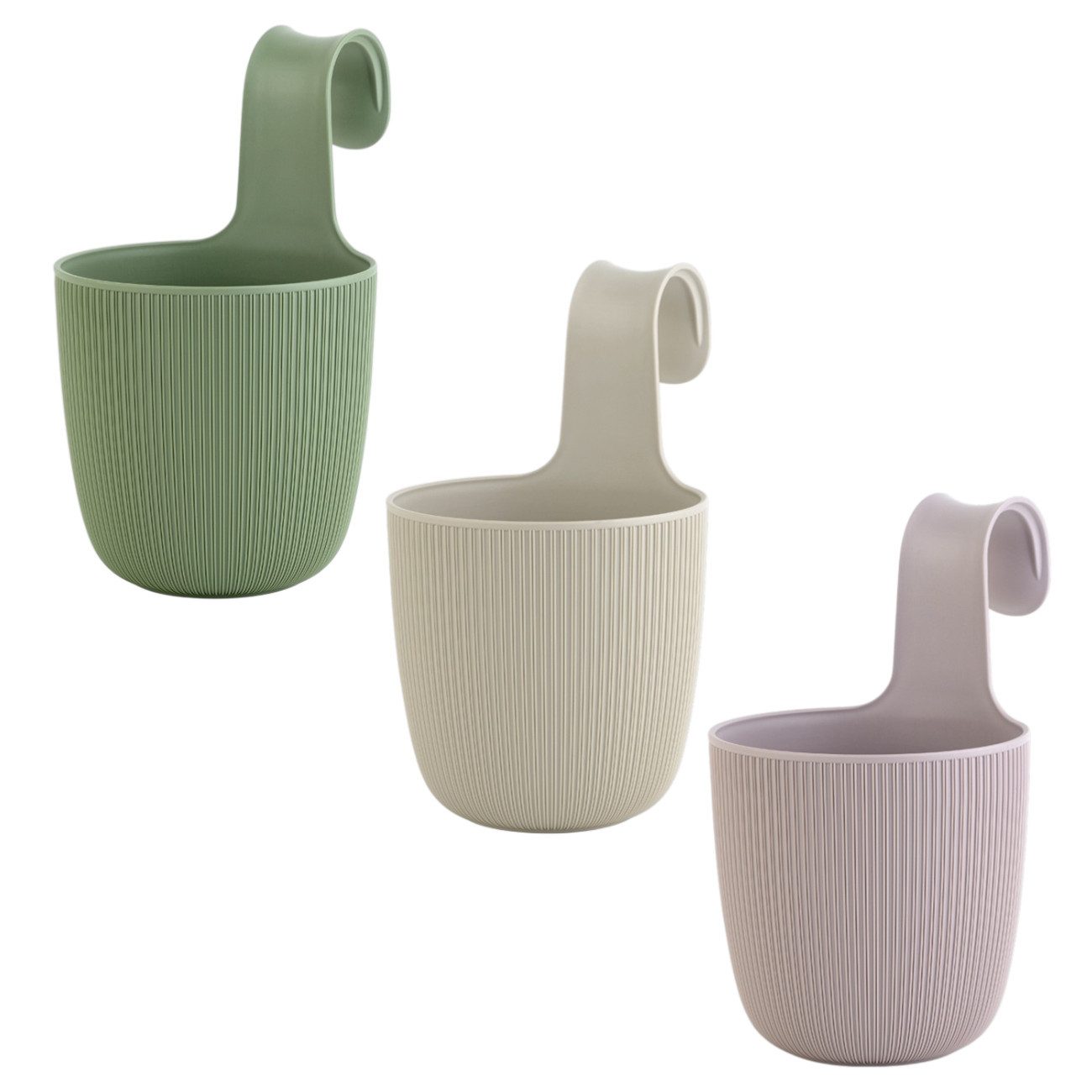 Engelland Blumentopf Blumentopf zum Hängen (Vorteils-Set, 3 St., Fassungsvermögen 2,3 Liter), UV-Beständig, Frostbeständig, Drainagesystem, ideal für Geländer/Zäune