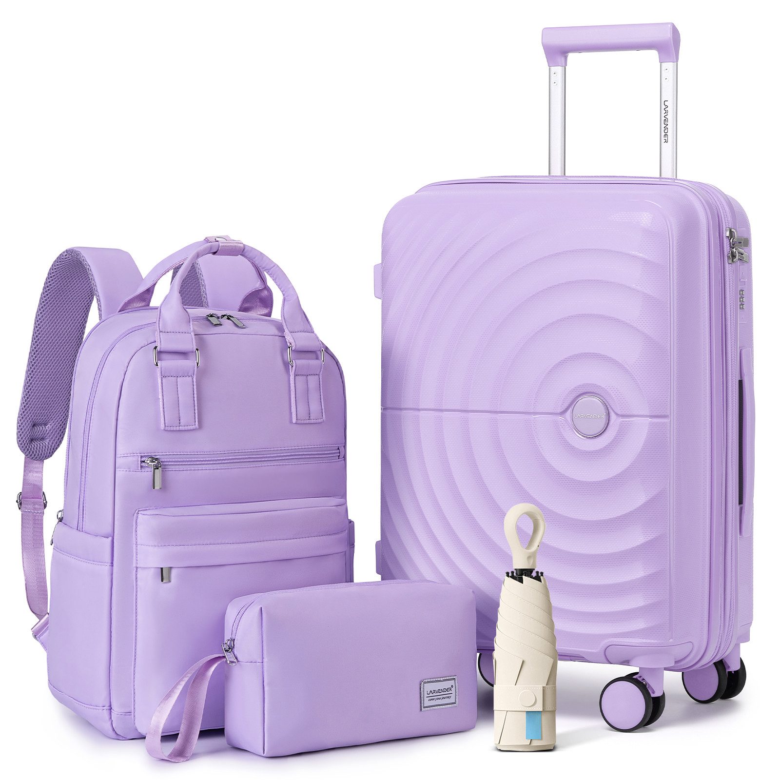 Rolipo Trolleyset 3-teilig Koffer Handgepäck 20Zoll erweiterbar, Rucksack & Kulturbeutel, 4 Rollen, (Set), Erweiterbares Reisegepäck mit Rucksack und Kulturtasche Polypropylen