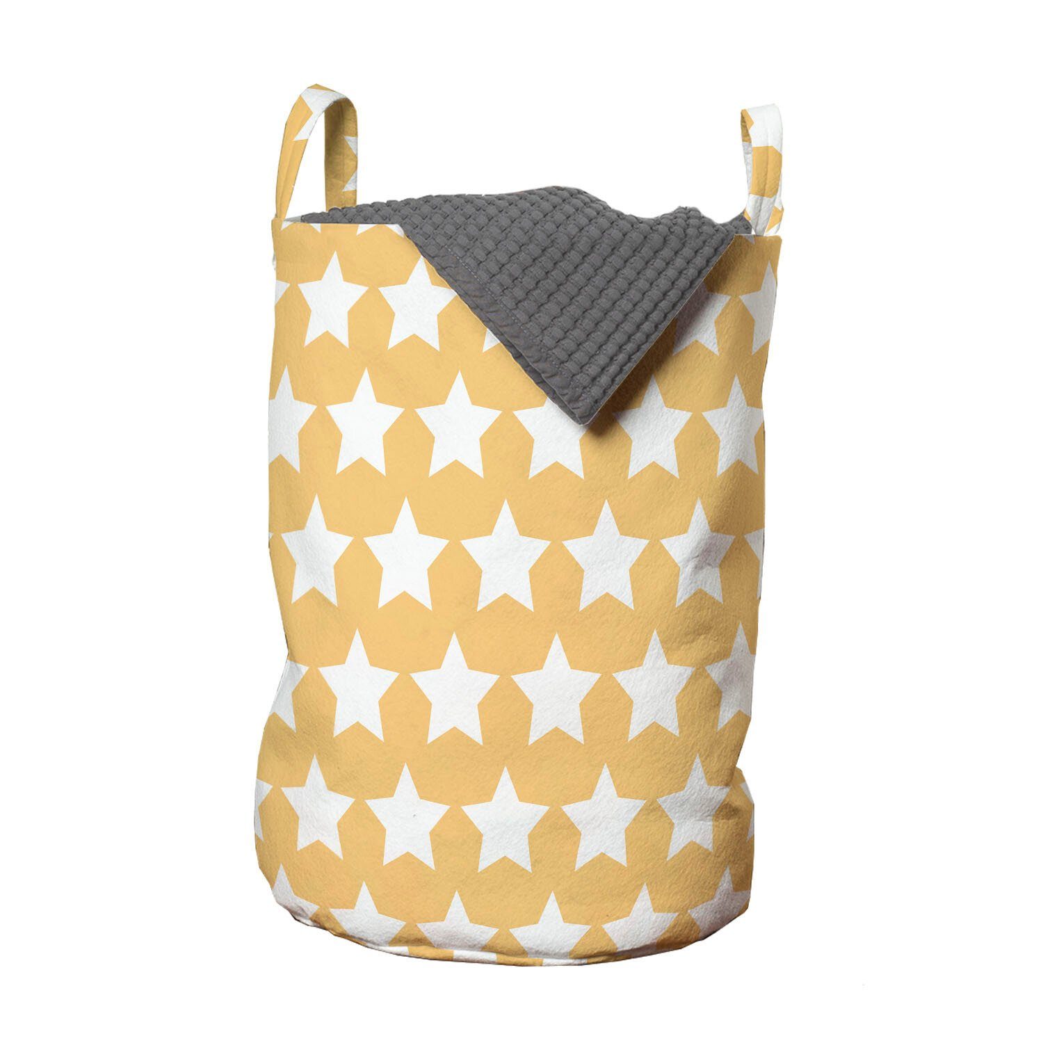 Abakuhaus Wäschesäckchen Wäschekorb mit Griffen Kordelzugverschluss für Waschsalons, Gelb und Weiß Retro Sterne