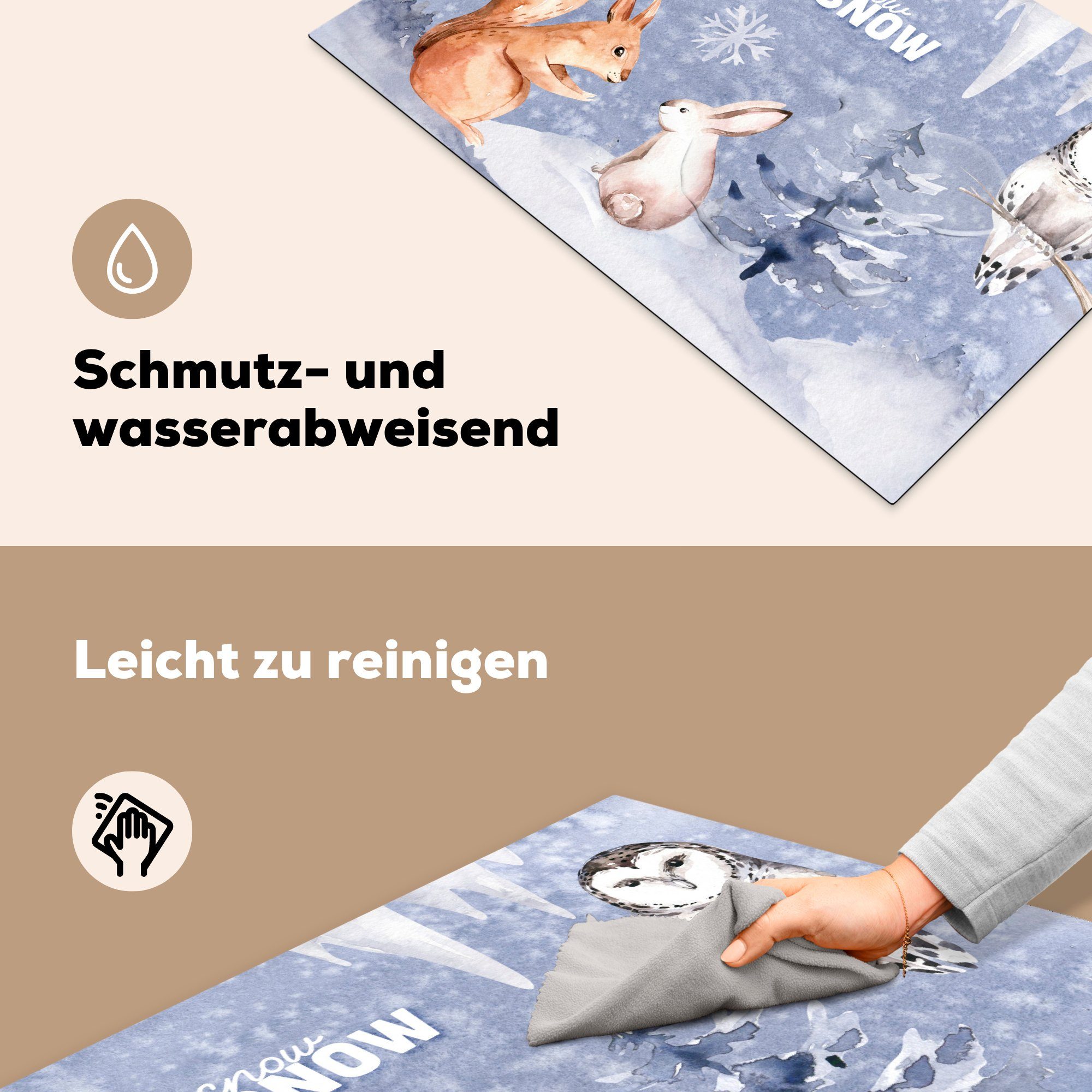 Vinyl, - Schutz Eichhörnchen, für - MuchoWow Induktionskochfeld (1 Winter die küche, tlg), Herdblende-/Abdeckplatte Schnee cm, 81x52 Ceranfeldabdeckung