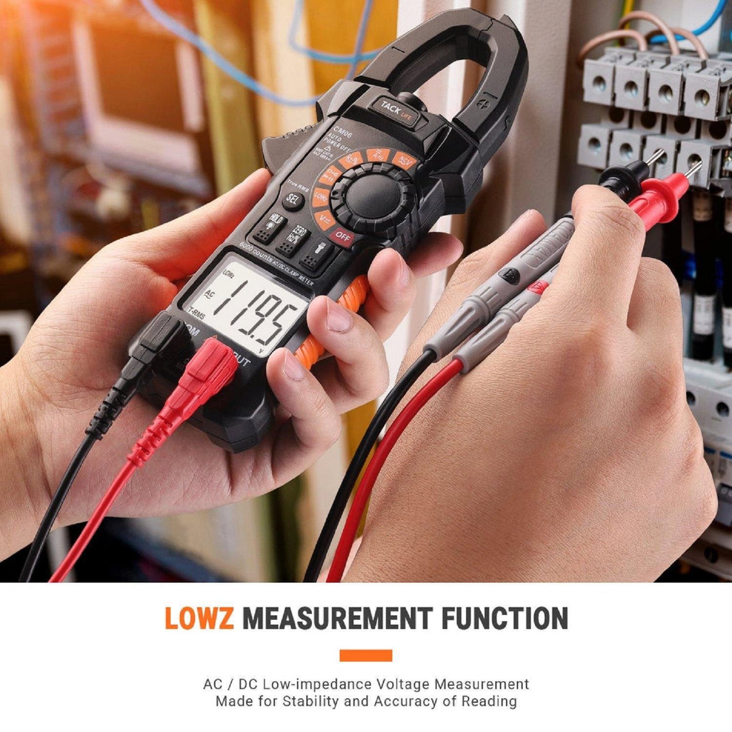 TACKLIFE Strommessgerät, 6000 Zähler Stromzangenmessgerät NVC Auto Range Test