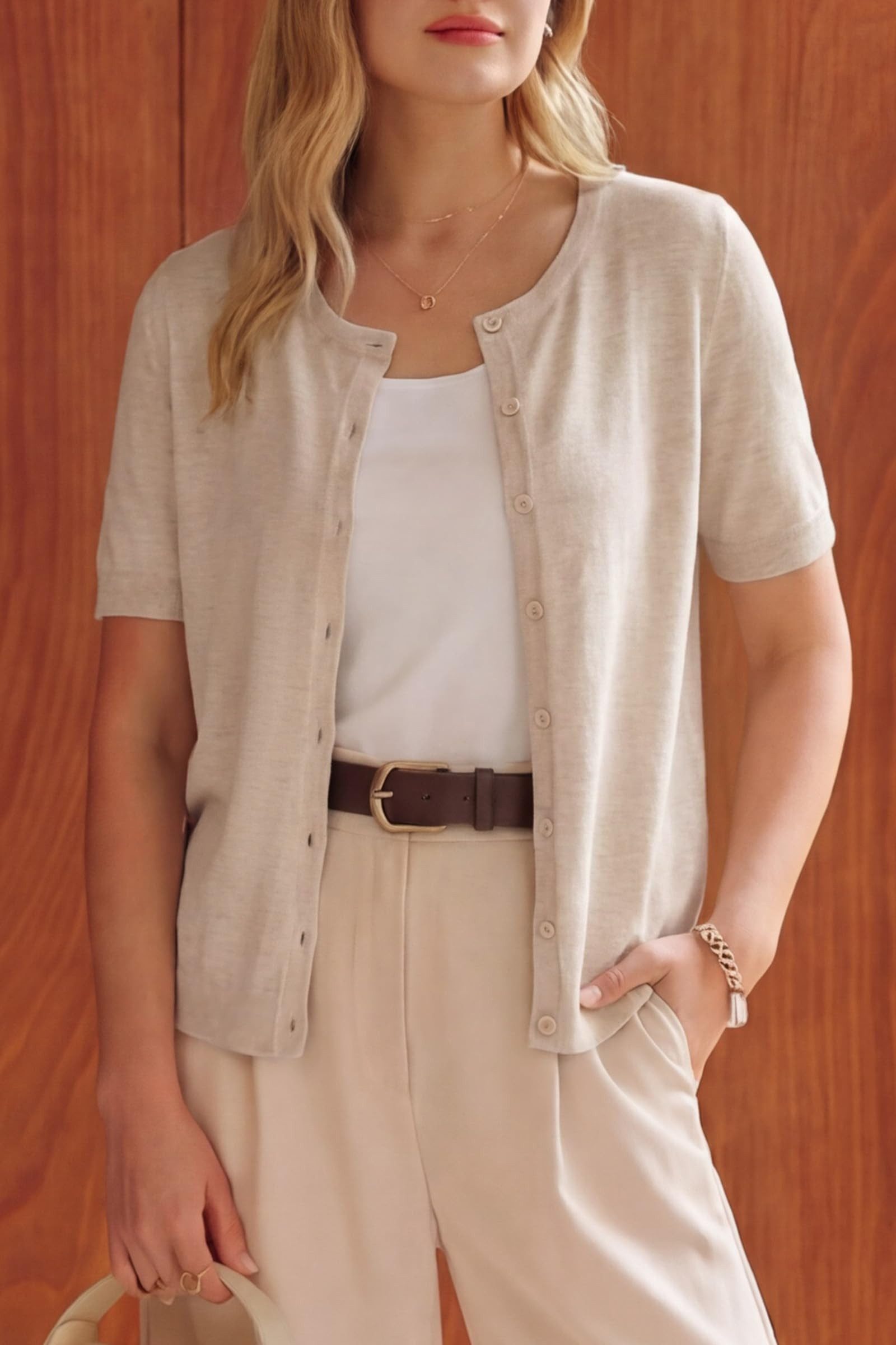 Arach&Cloz Strickjacke Damen Kurzarm Cardigan, leichte Sommeroberteile Cardigan mit kurzen Ärmeln – leicht, business-casual