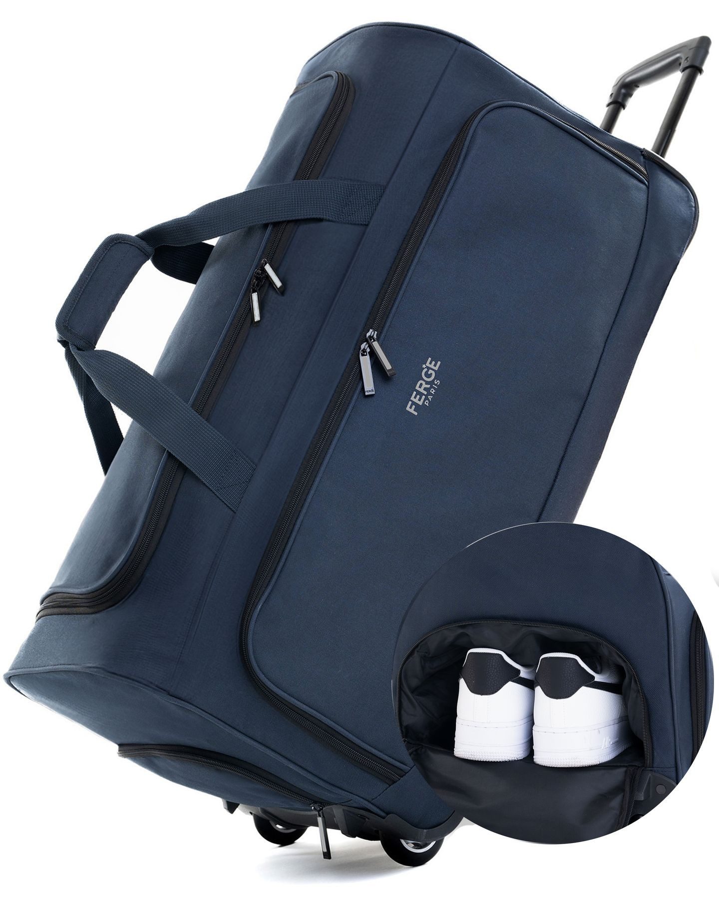 FERGÉ Reisetasche wasserabweisend Reisetasche mit Rollen groß Paris, Reisetasche mit Rollen und extra Schuhfach, Reisegepäck dunkelblau