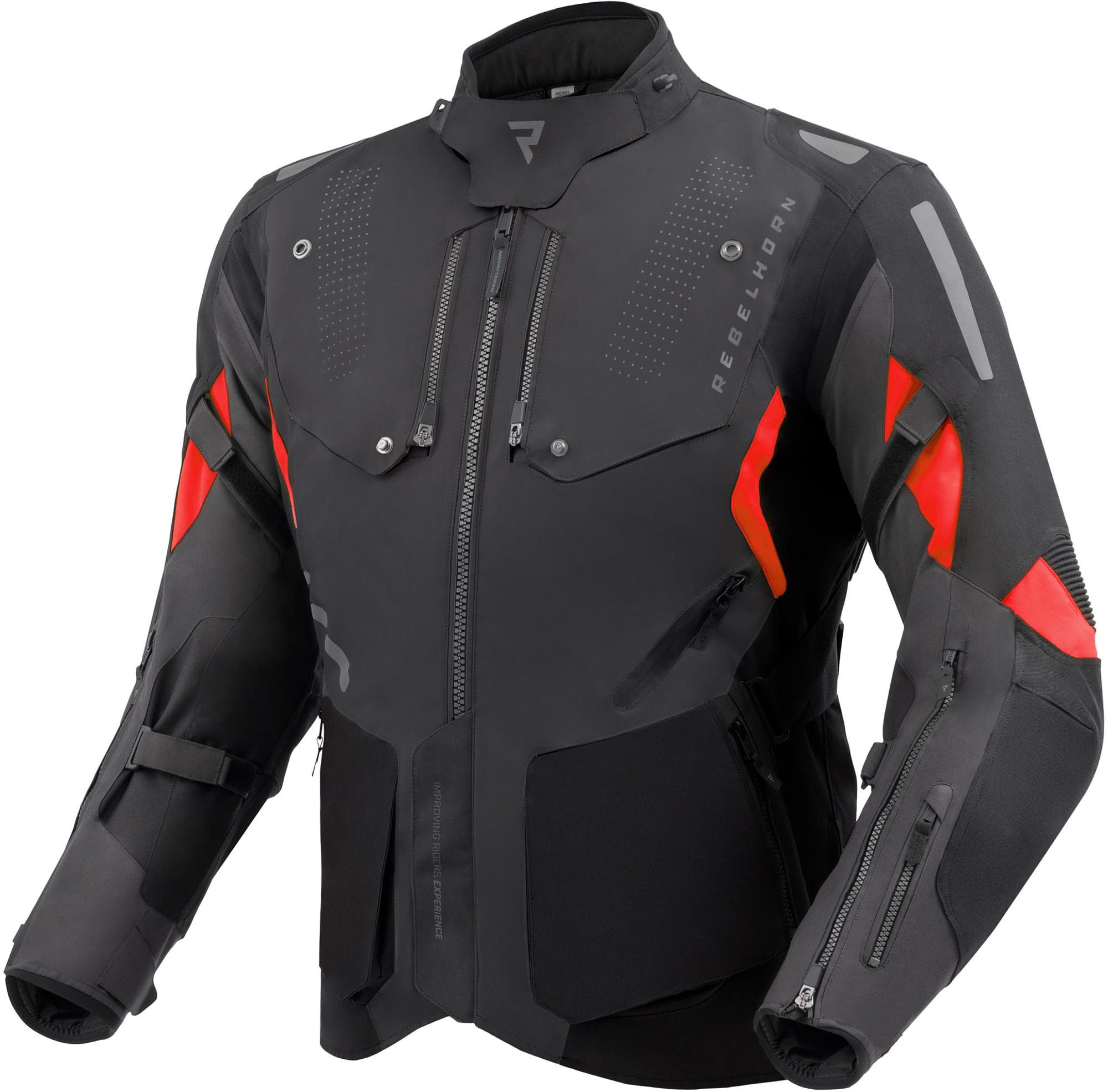 Rebelhorn Motorradjacke Hiker 4 wasserdichte Motorrad Textil Jacke Rückenprotektor enthalten,Verbindungsreißverschluss,Ellenbogenpro