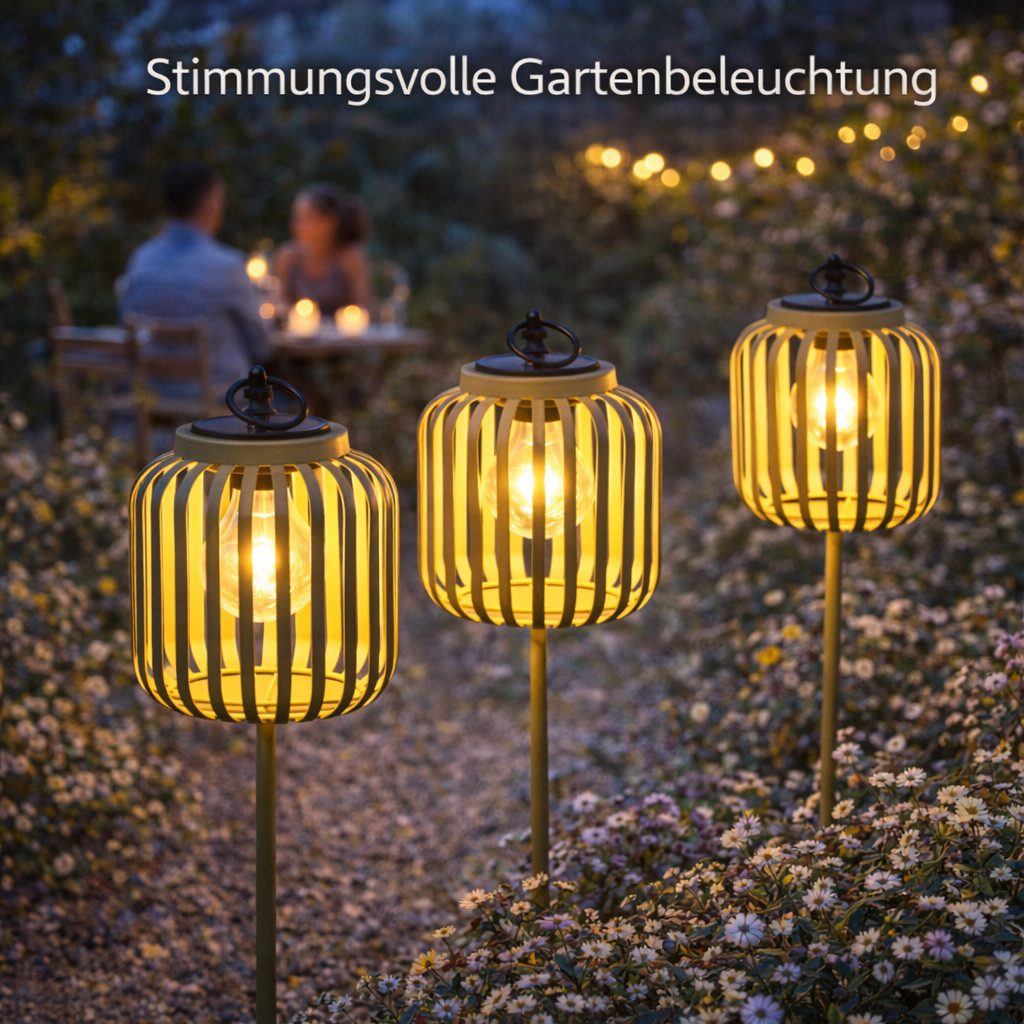 formano Gartenfigur 3er Set Solar Gartenstecker Windlicht Solarleuchten mit LED-Birne