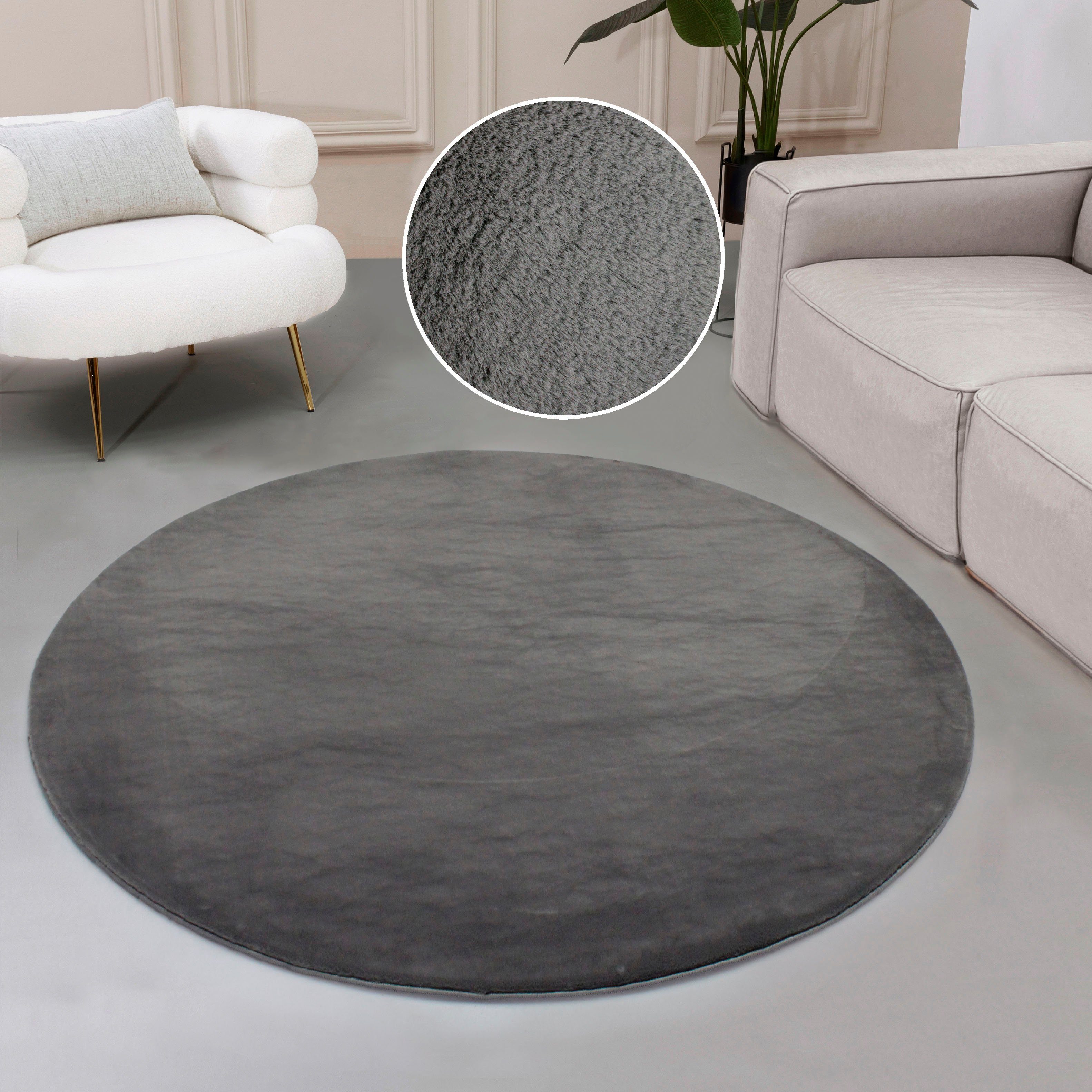 OTTO home Fellteppich Balu, Kunstfell Teppich, Modern, rund, Höhe: 20 mm, Kaninchenfell-Haptik, Langflor, Schlafzimmer, Wohnzimmer, Kinderzimmer