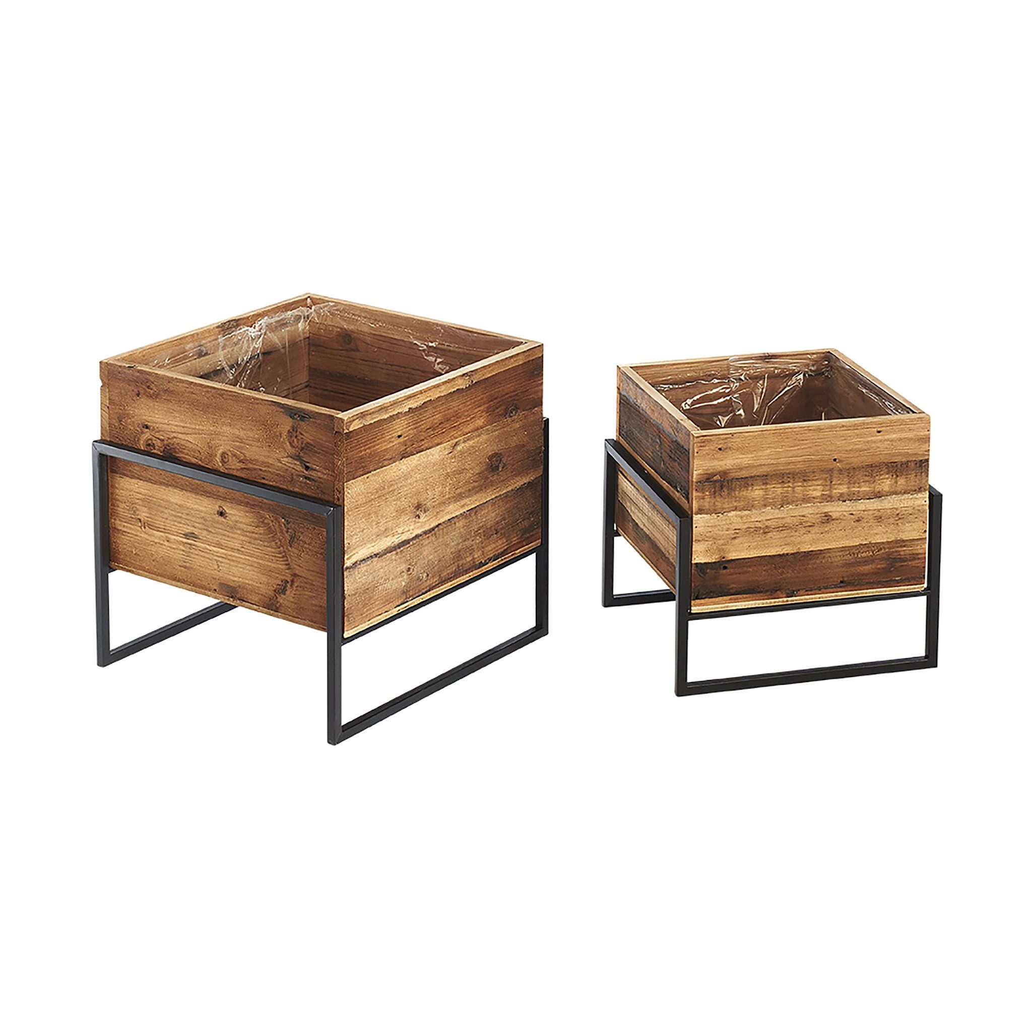 Blumentopf Übertopf Set zwei Größen - Holz Metall - mit Folie