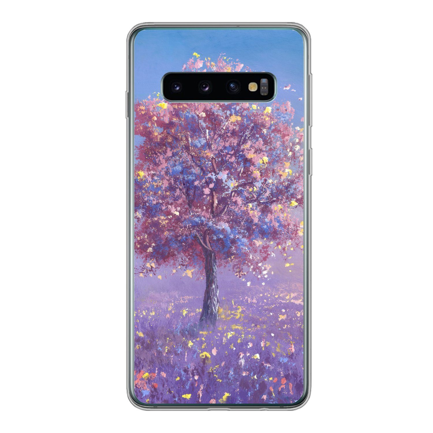 MuchoWow Handyhülle für Samsung Galaxy S10 Baum - Sommer - Rosa, Phone Case, Silikon, Schutzhülle Dünn