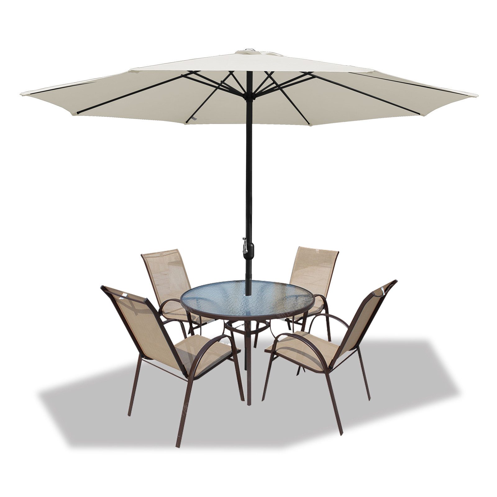 Clanmacy Sonnenschirm Sonnenschirm Rund,Kurbel,Knickbar,Eisen,350cm,Beige günstig online kaufen