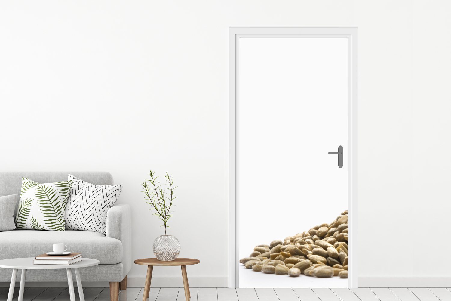 weißem bedruckt, auf Türtapete Tür, (1 Matt, von Fototapete cm 75x205 Türaufkleber, Hintergrund, St), MuchoWow Stapel für Sonnenblumenkernen