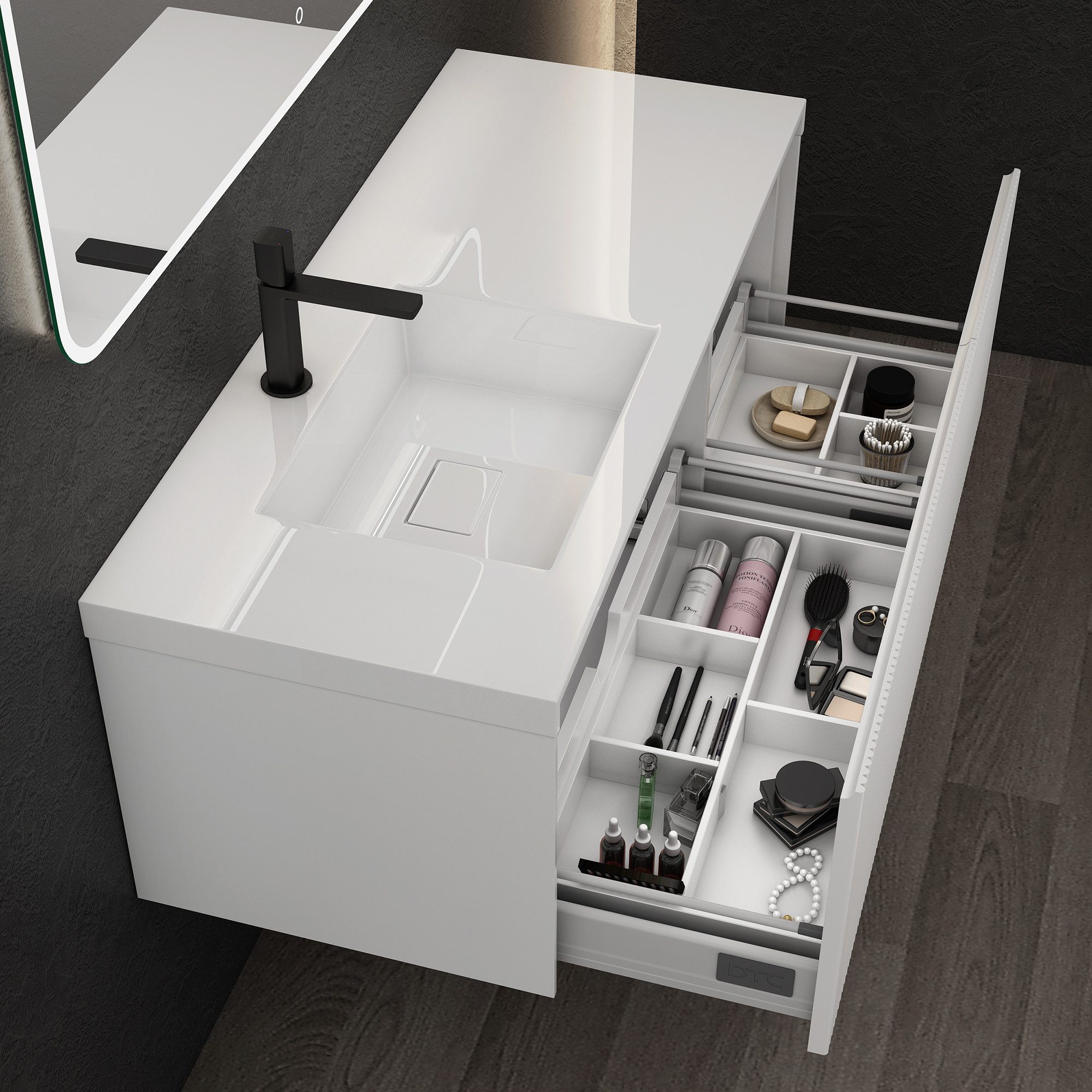 doporro Badmöbel-Set Waschtisch mit unterschrank Badmöbel 120x50x46cm große Schublade Santa, mit hochwertigen lackierten E1 MDF-Platten – Bild 4 von 5